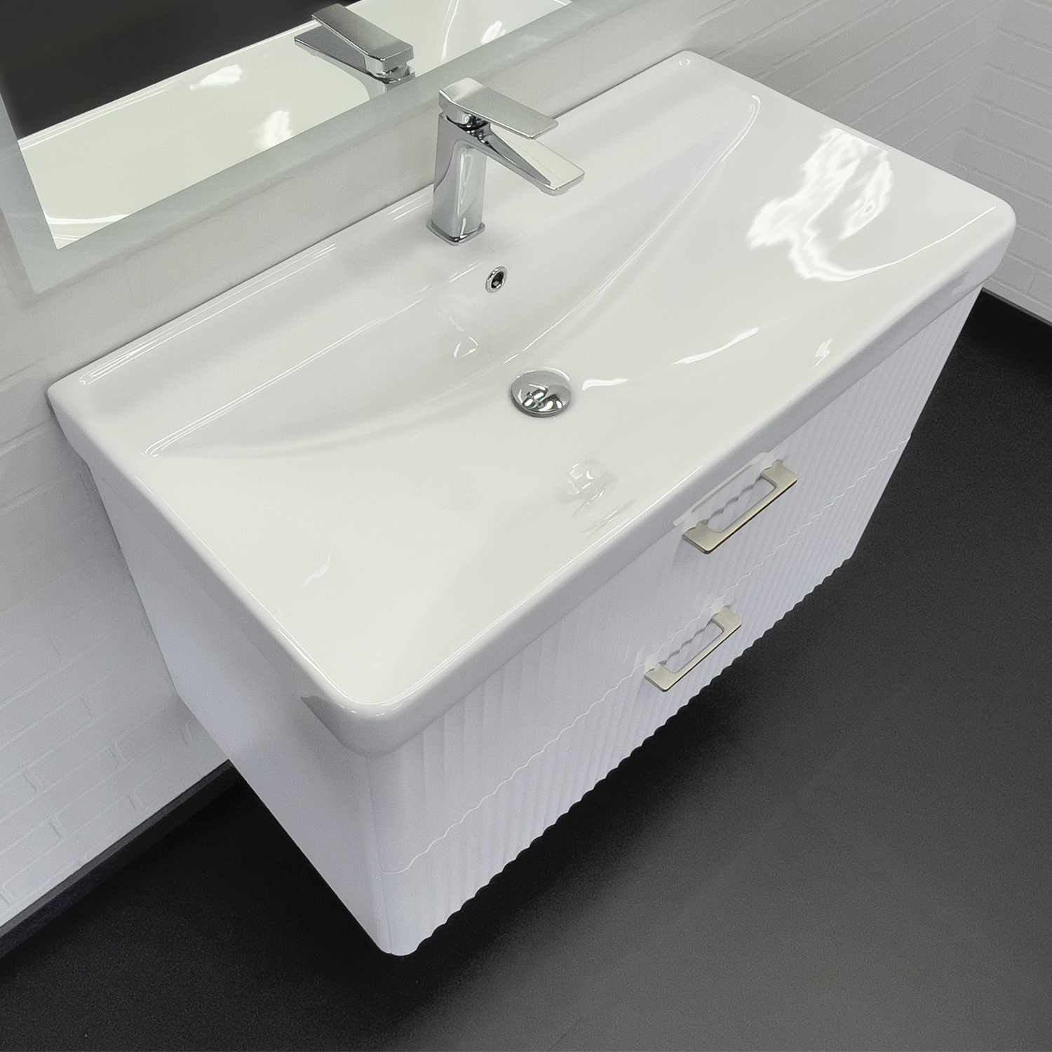 Тумба-умывальник Ангара-90П белый матовый c раковиной Comforty 4490