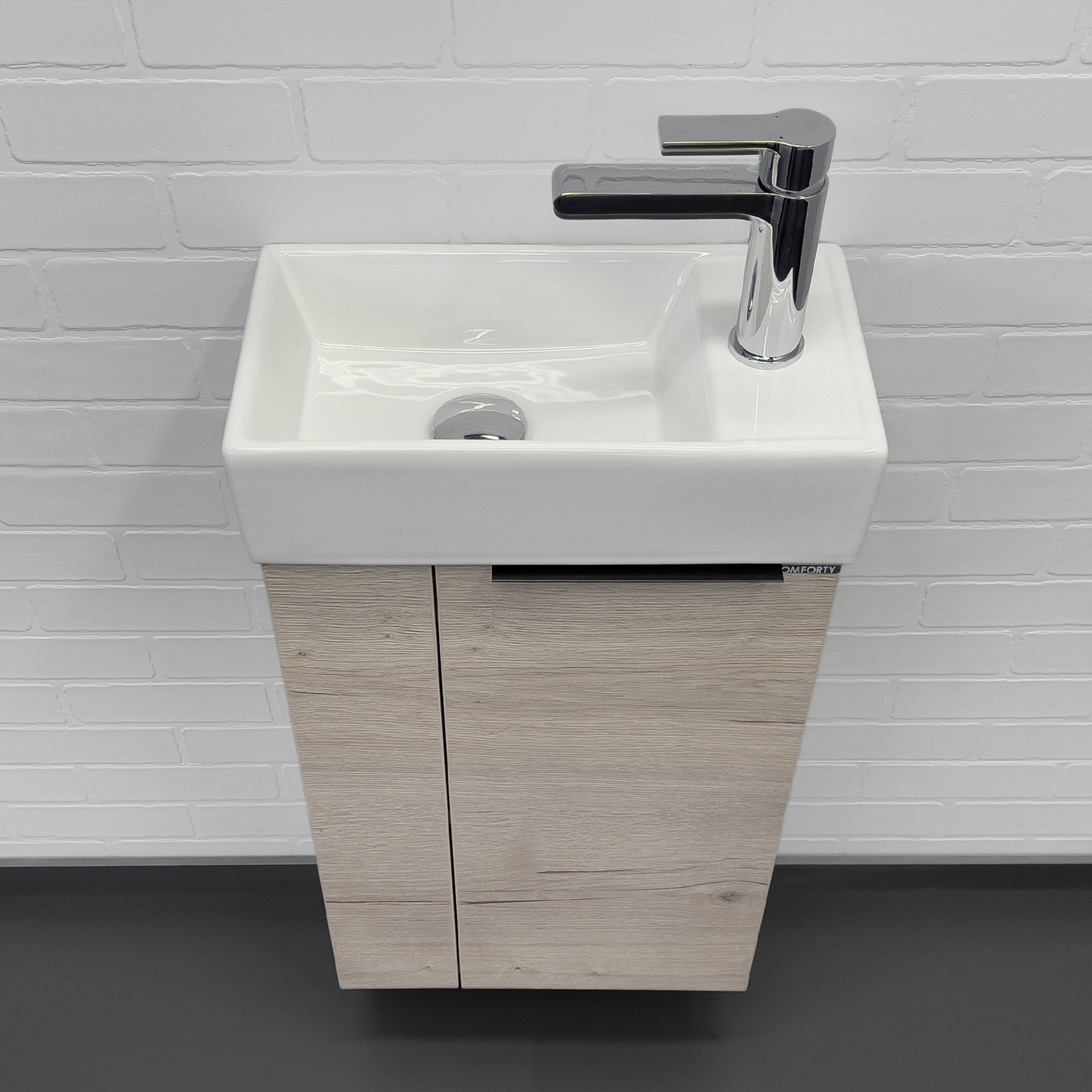 Тумба-умывальник Comforty Асти-40 дуб дымчатый с раковиной Comforty 9140