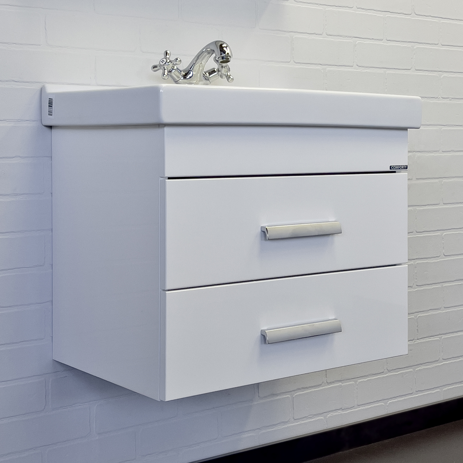 Тумба-умывальник Comforty Никосия 60П белый глянец с раковиной Фест 60