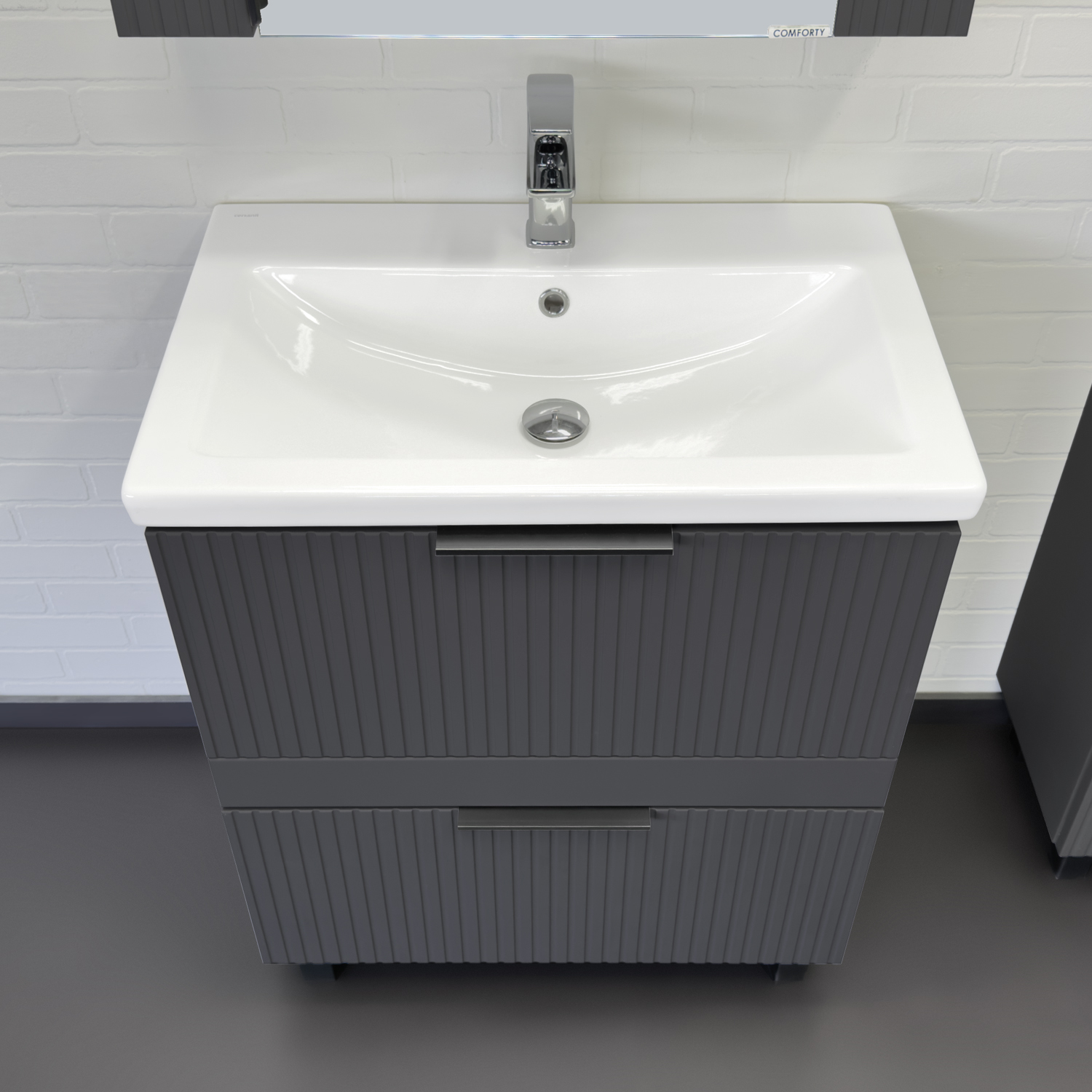 Тумба-умывальник Comforty Лима-70Н2 антрацит с раковиной Комо 70