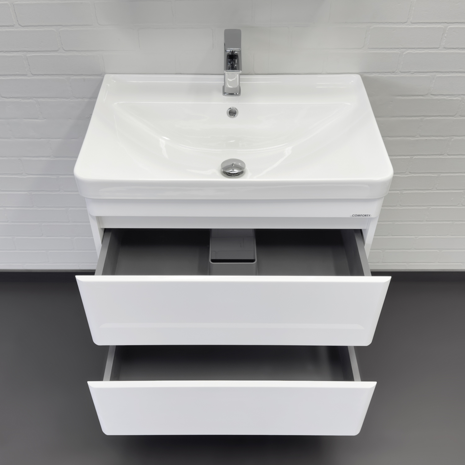 Тумба-умывальник подвесная Comforty Енисей-70П2 белый глянец c раковиной 4470