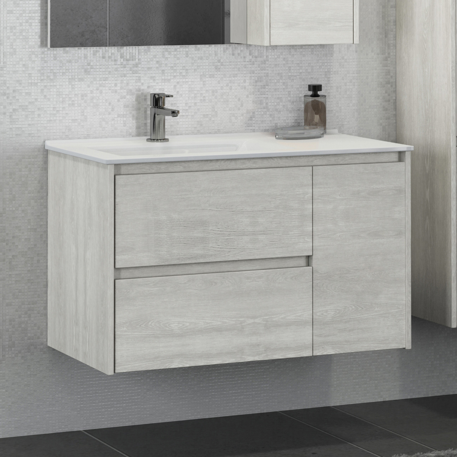 Comforty. Тумба-умывальник "Бремен-90" дуб белый с раковиной Comforty 9090EL