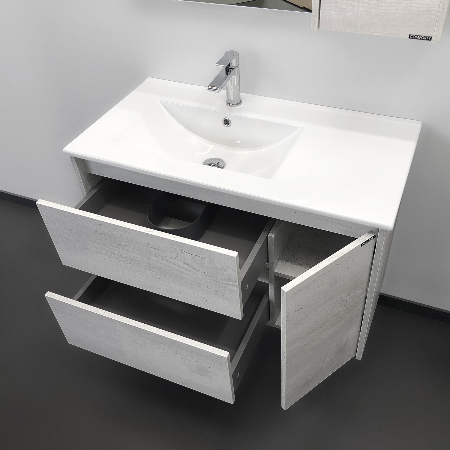 Comforty. Тумба-умывальник "Бремен-90" дуб белый с раковиной Comforty 9090EL