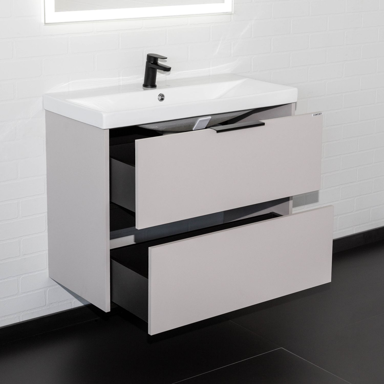 Подвесная тумба-умывальник Comforty Селенга-80 серый шелк с раковиной CF19696BX-80