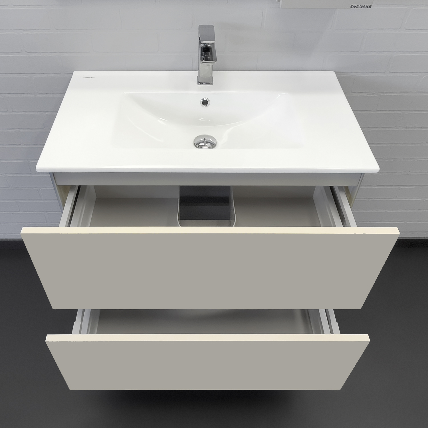 Подвесная тумба-умывальник Comforty Бильбао-80 серый шёлк с раковиной 80E