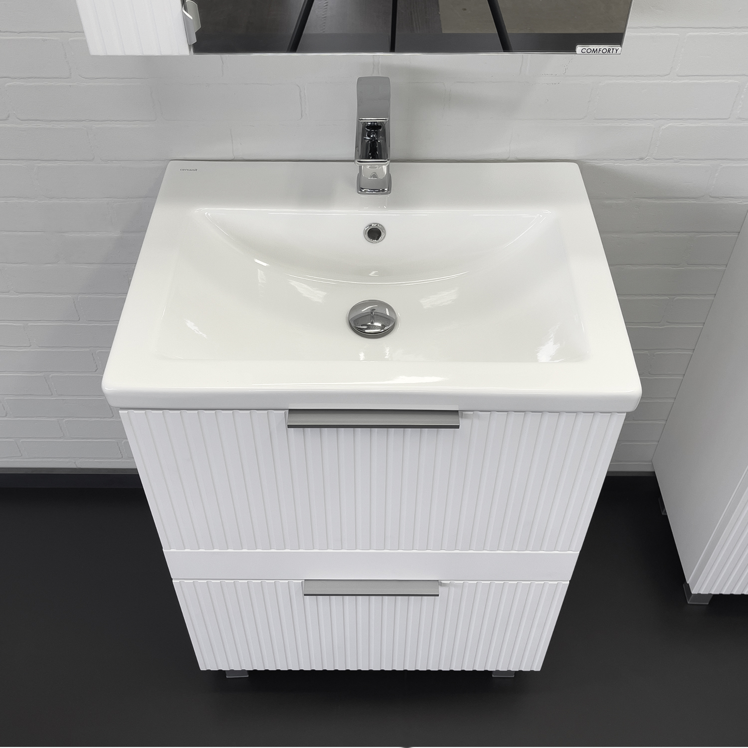 Тумба-умывальник Comforty Лима-60Н2 белый матовый с раковиной Комо 60