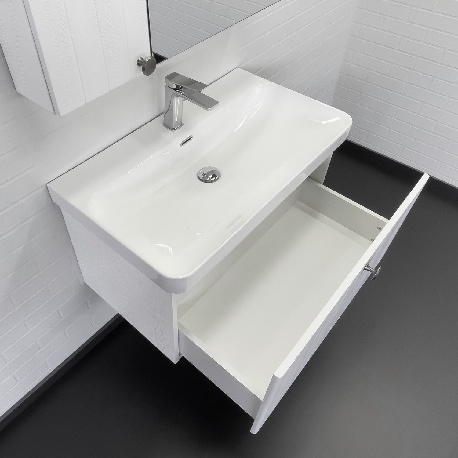 Тумба-умывальник Comforty Истра-80П ясень белёный с раковиной CF19595BX-80