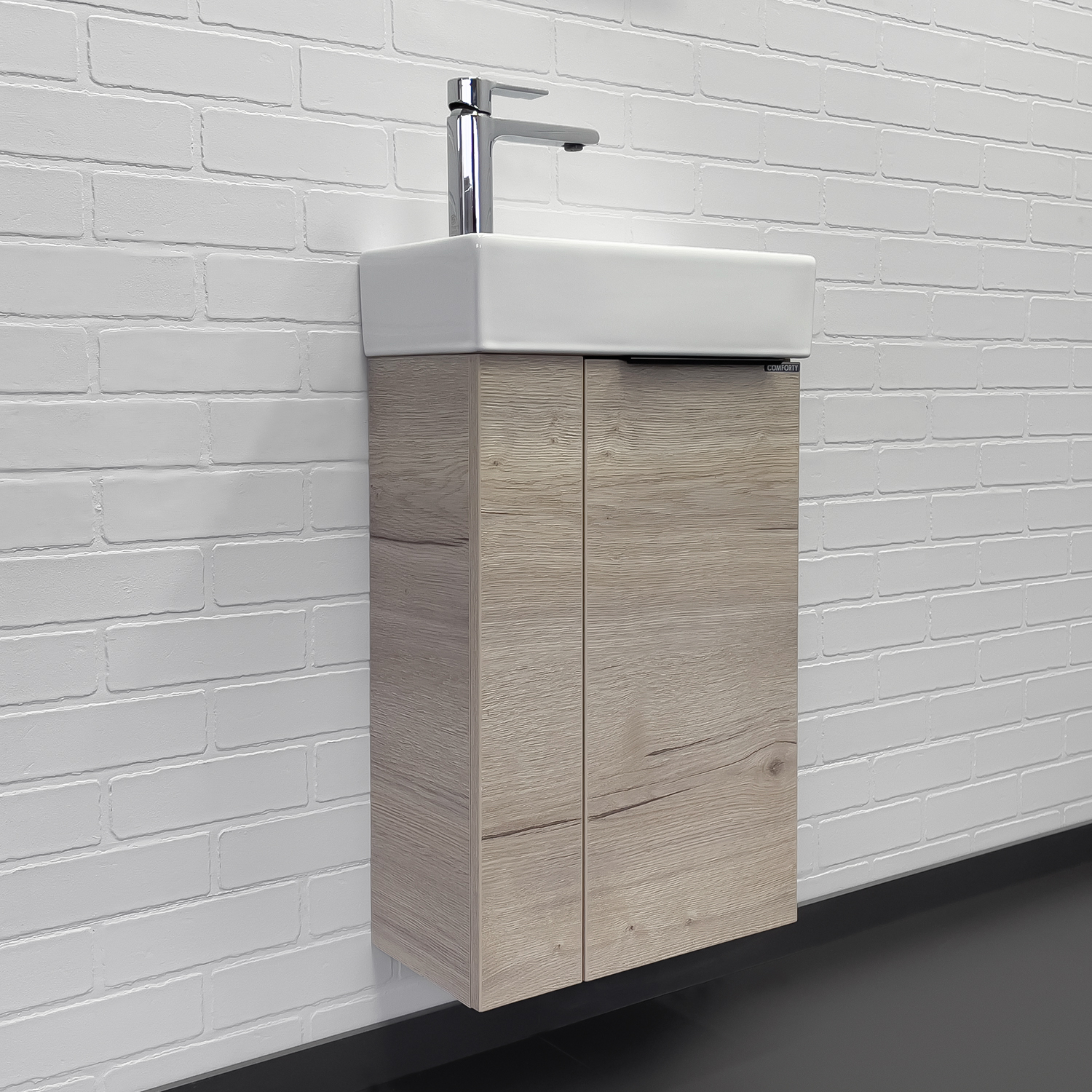 Тумба-умывальник Comforty Асти-40 дуб дымчатый с раковиной Comforty 9140
