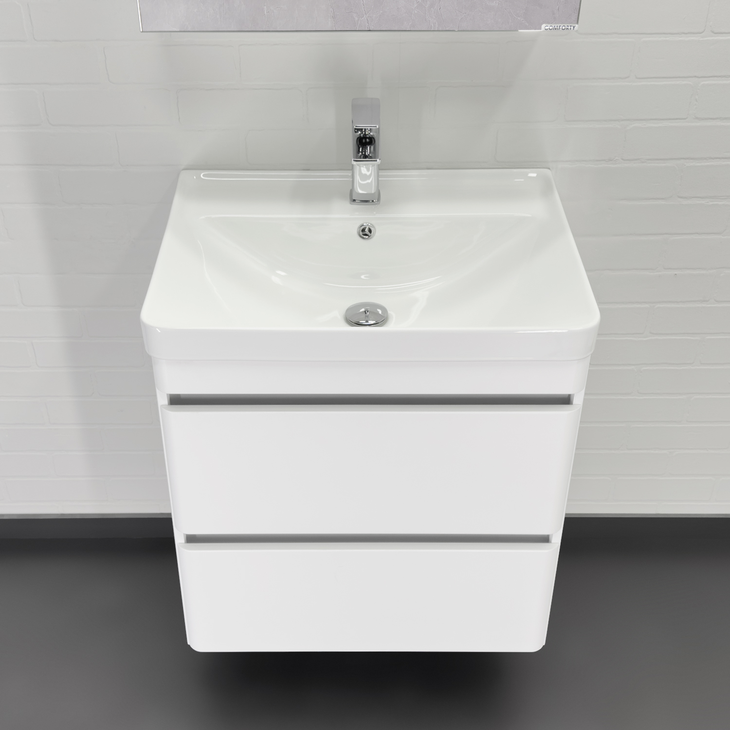 Подвесная тумба-умывальник Comforty Валдай-60П2 белый матовый с раковиной 4460
