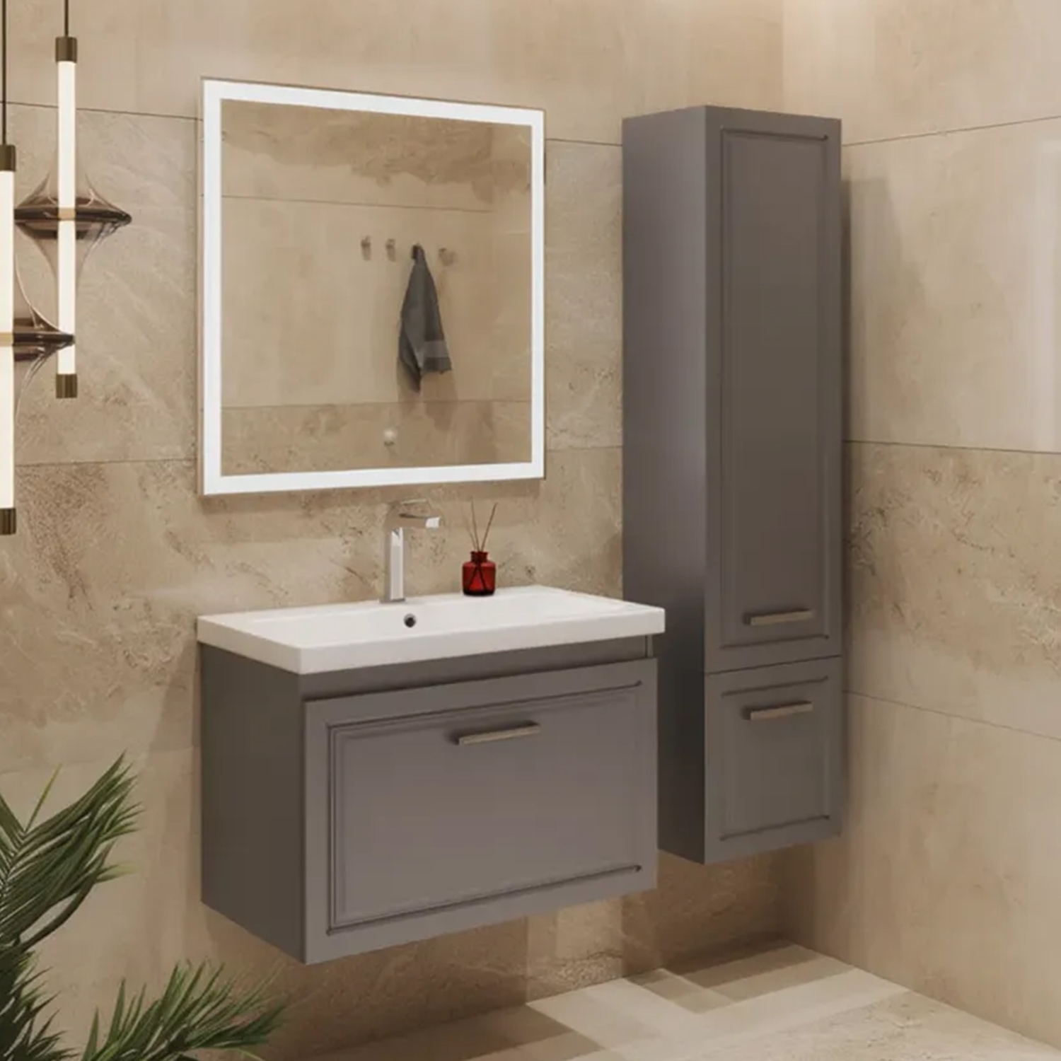 Шкаф колонна для ванной комнаты Comforty Бросно-40П оружейная сталь