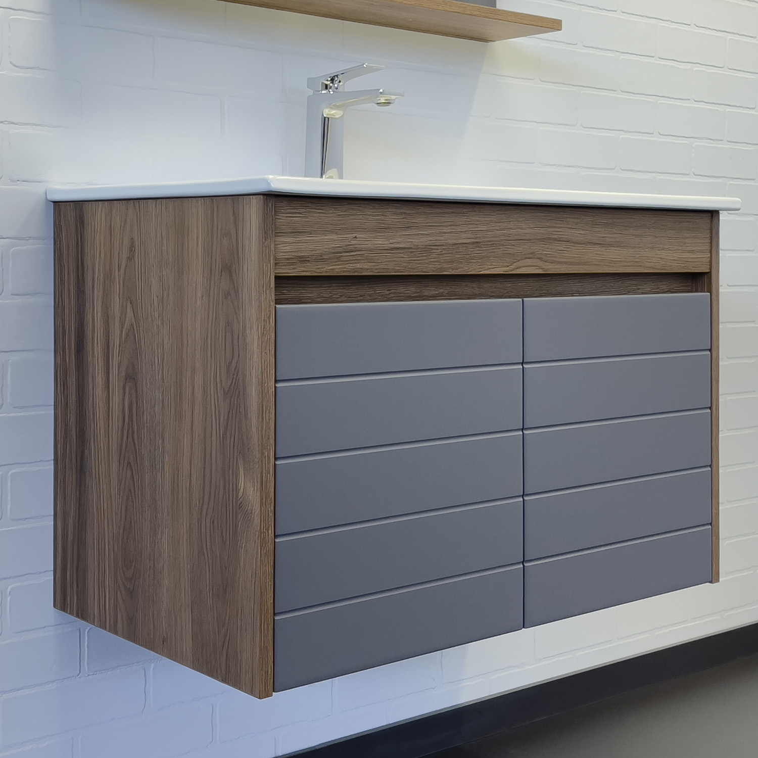 Тумба-умывальник Comforty Кемер-75 антрацит/дуб тёмно-коричневый с раковиной Comforty 75E