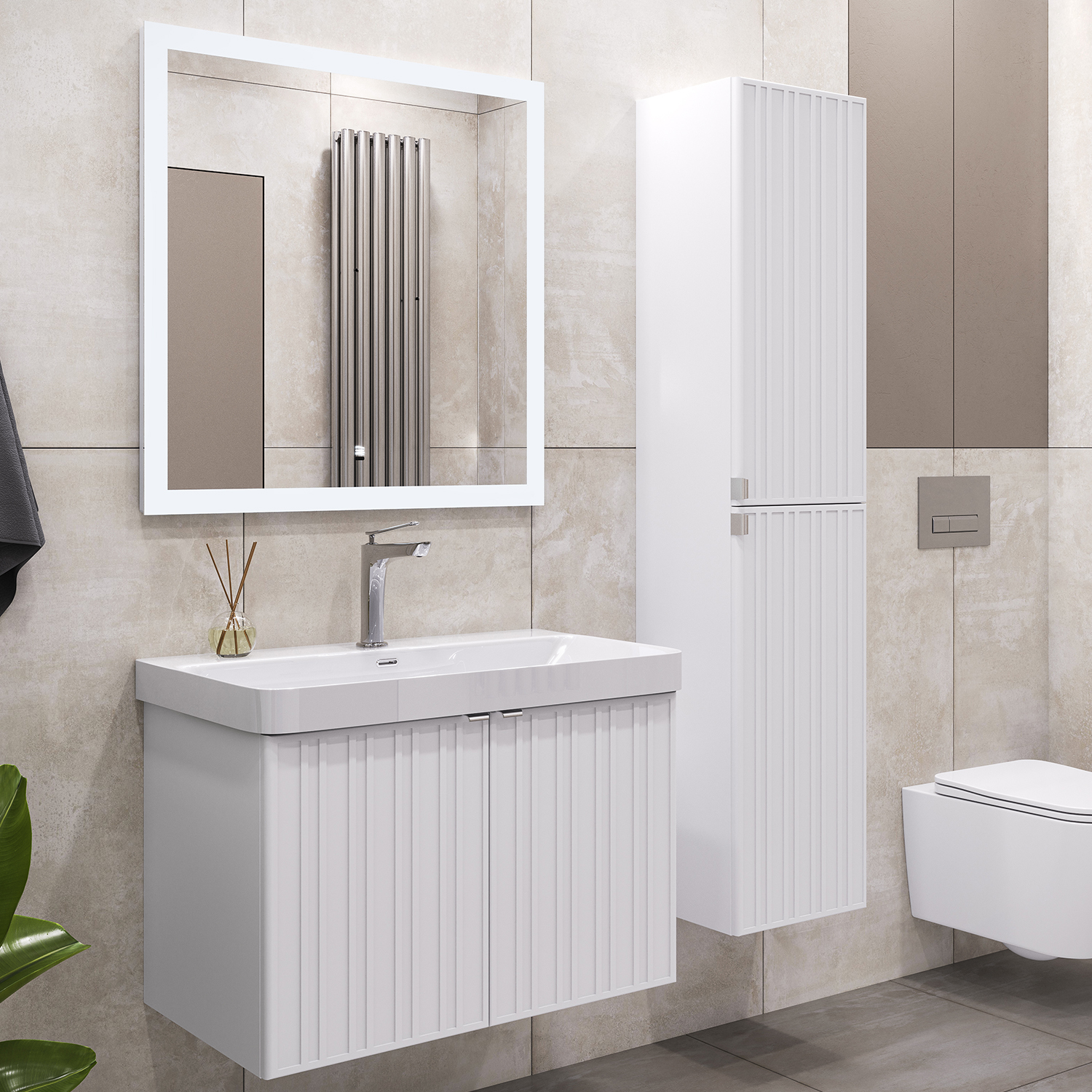 Тумба-умывальник Comforty Тенерифе-80 подвесная, белая матовая с раковиной CF19595BX-80