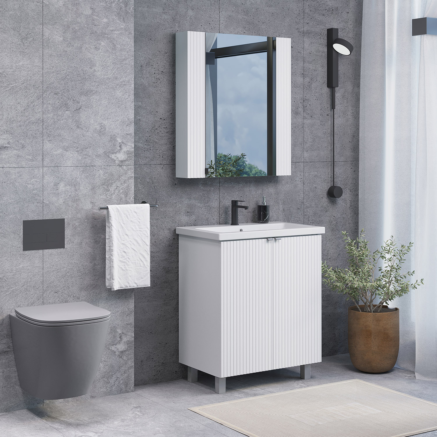 Тумба-умывальник Comforty Лима-70 белый матовый с раковиной Комо 70