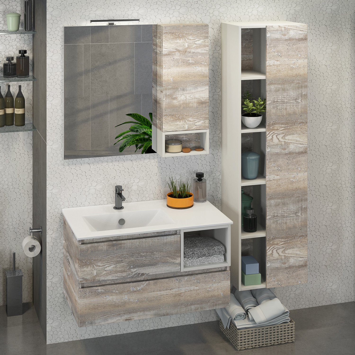 Comforty. Тумба-умывальник Турин-90L дуб бежевый с раковиной Comforty 9090EL