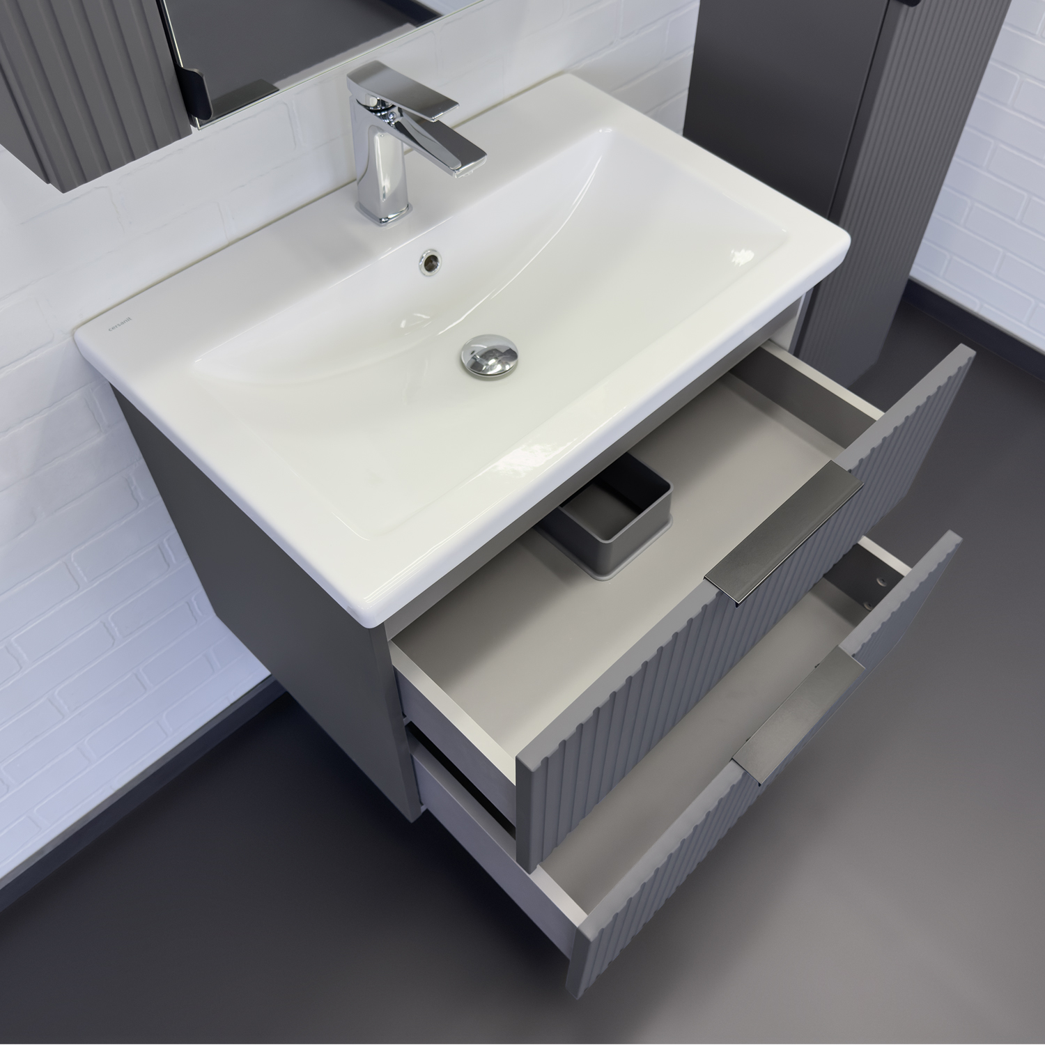 Тумба-умывальник подвесная Comforty Лима-70П2 антрацит с раковиной Комо 70