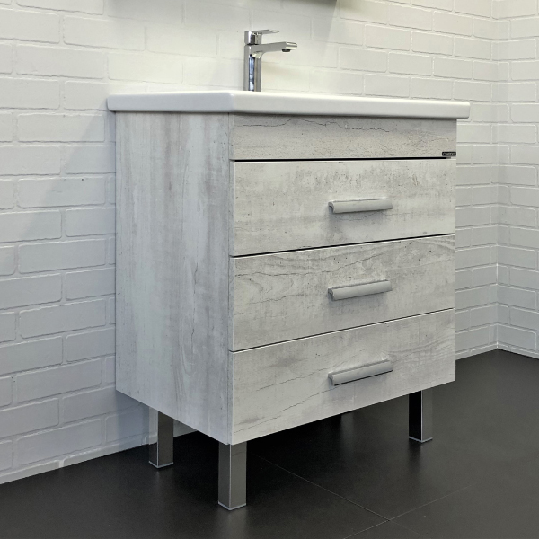 Тумба-умывальник Comforty Никосия-70Н дуб белый с раковиной COMO 70