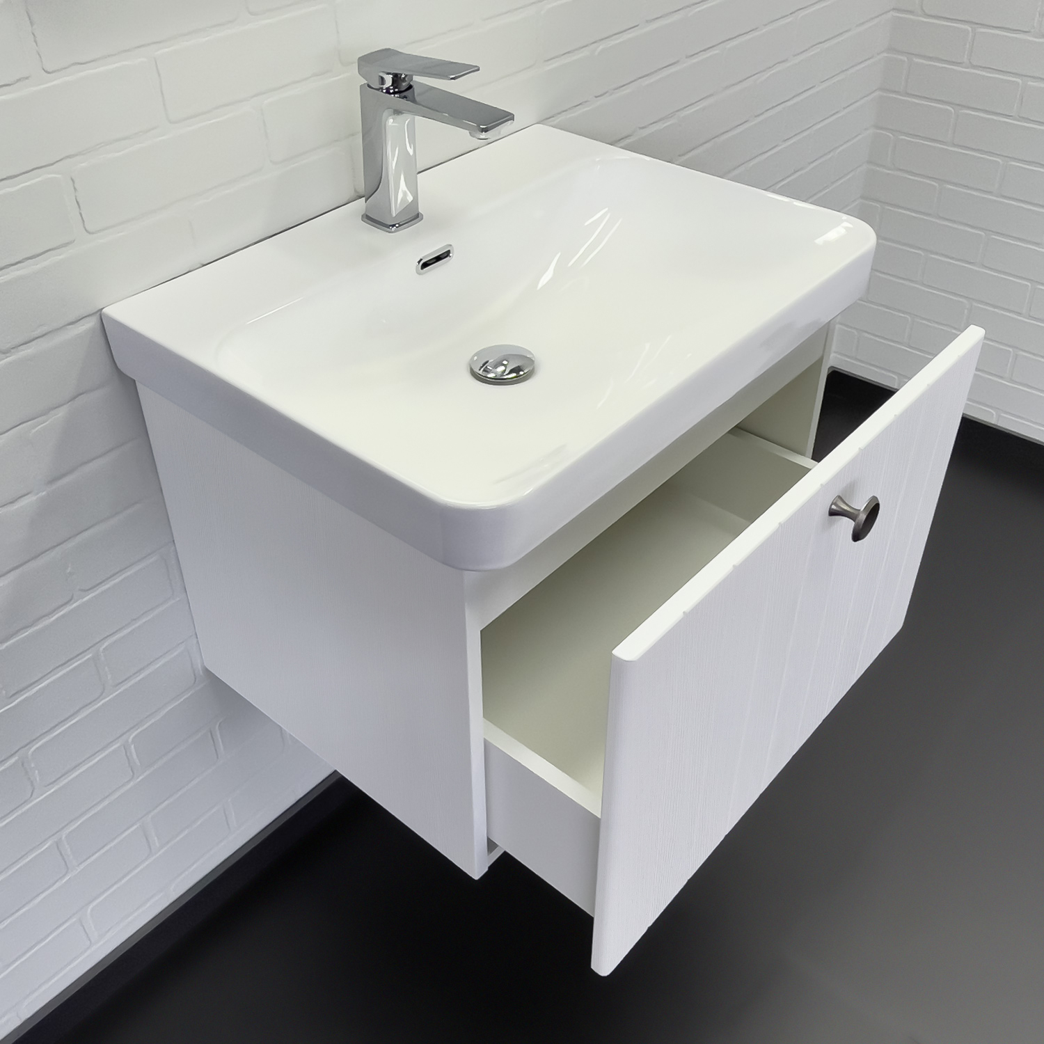 Тумба-умывальник Comforty Истра-60П ясень белёный с раковиной CF19595BX-60