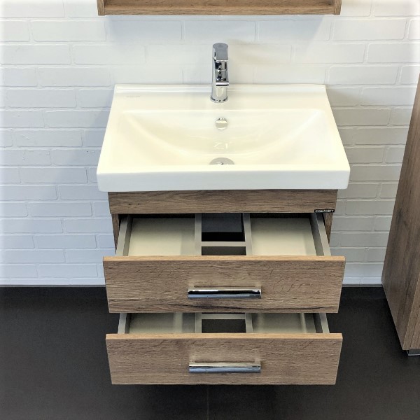 Тумба-умывальник Comforty Никосия 60П дуб темный с раковиной Фест 60