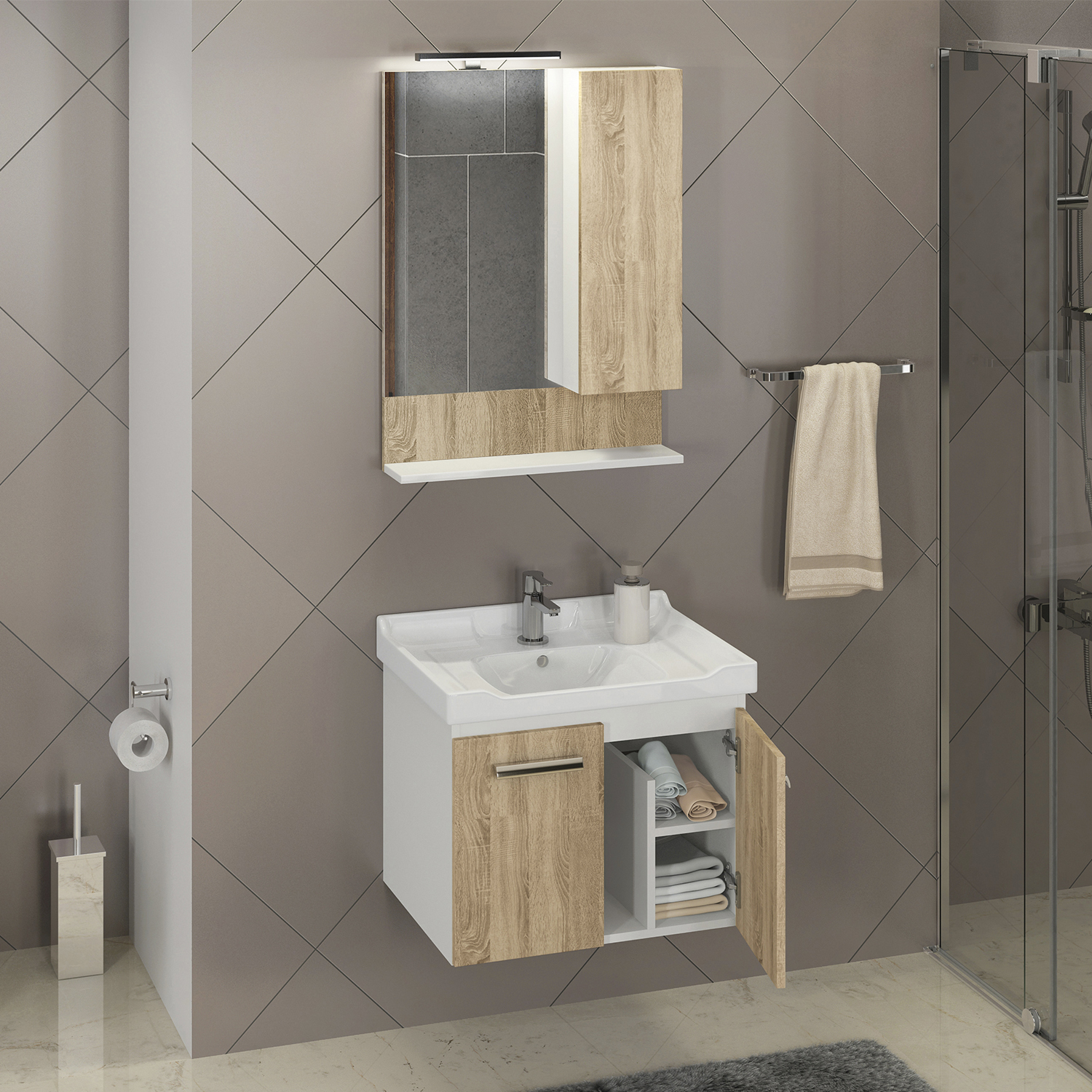 Comforty. Тумба-умывальник Рига-60 дуб сонома с раковиной Comforty 9335-60