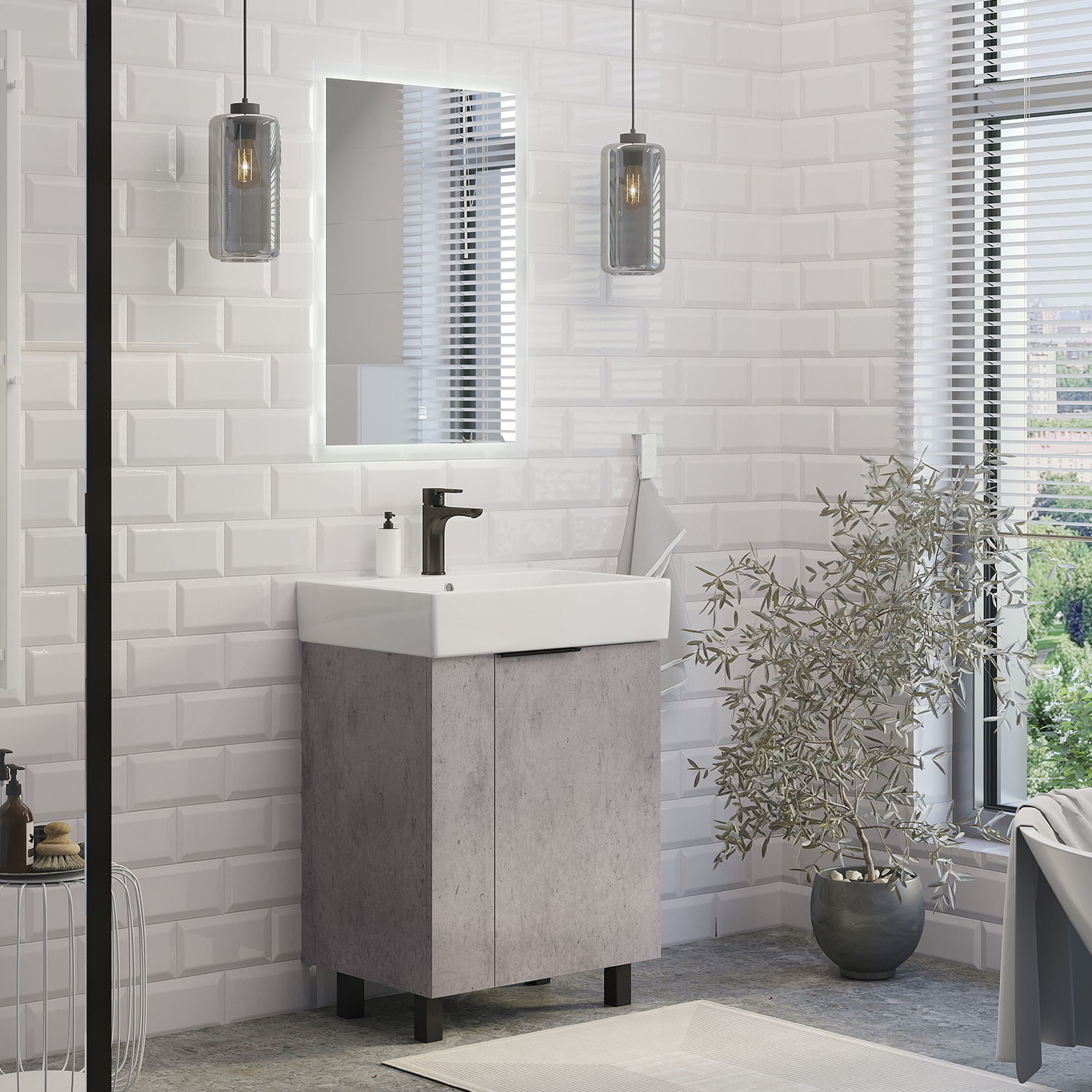 Напольная тумба-умывальник Comforty Асти 60Н бетон светлый с раковиной Comforty CF3WL032