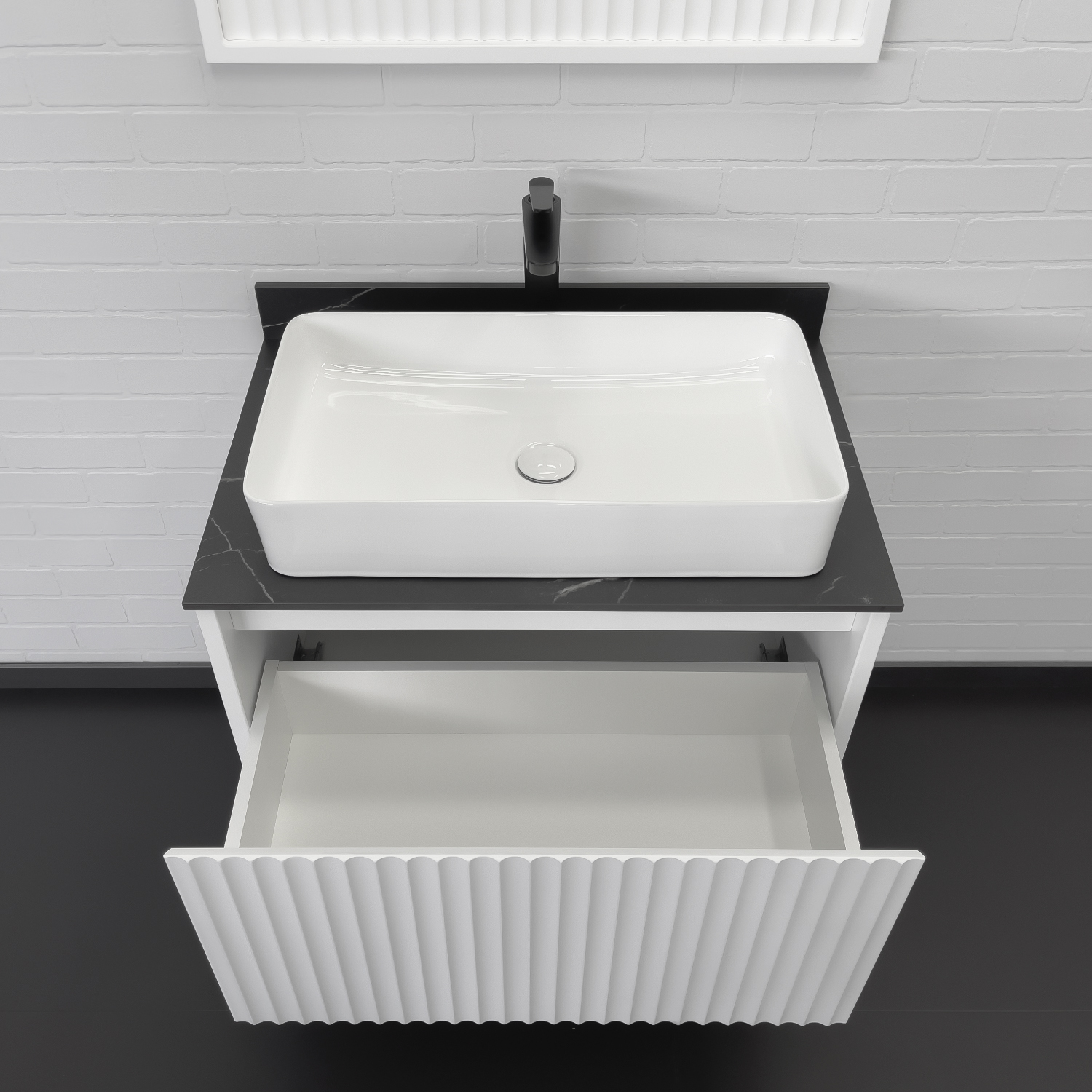 Тумба-умывальник Comforty Марсель-75 белый матовый со столешницей под мрамор Калакатта Блэк c раковиной Comforty 78189