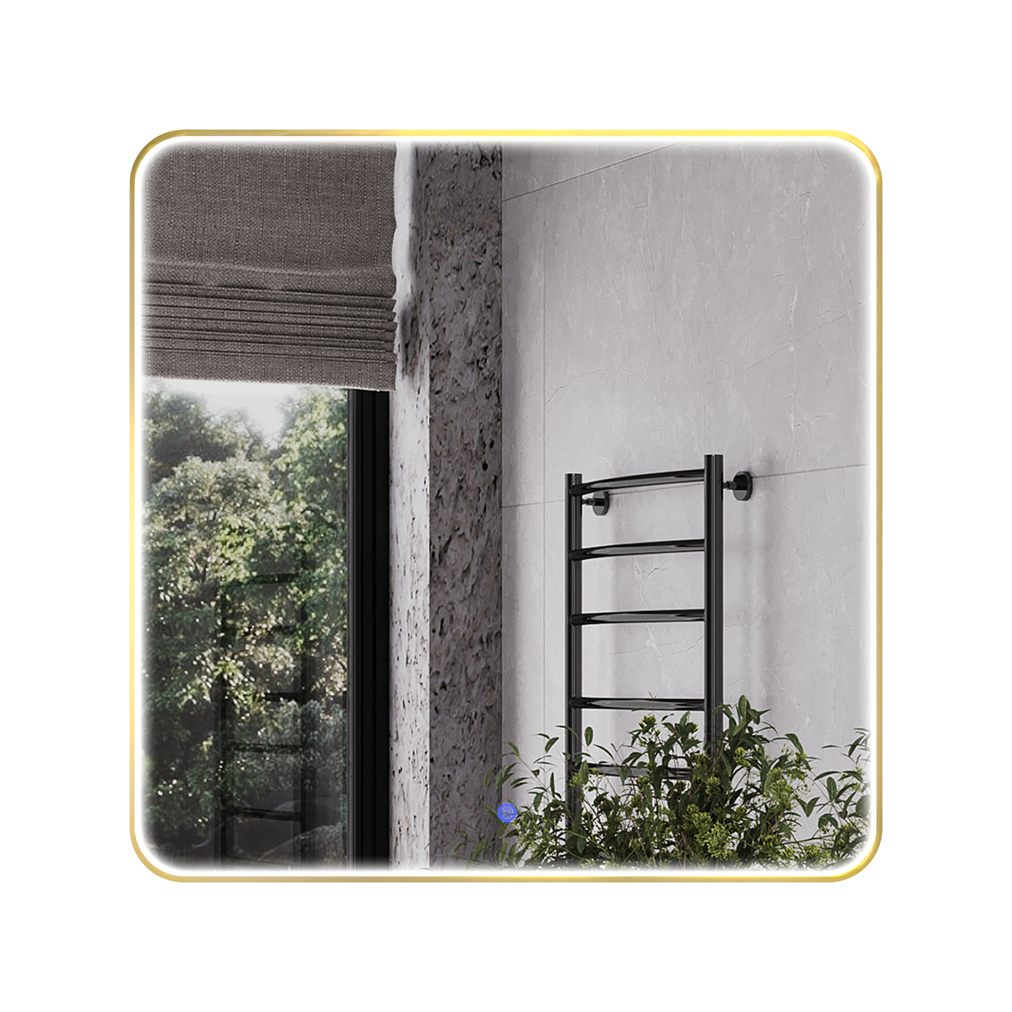 Зеркало в золотой алюминиевой раме 80 см Comforty Сириус-80 светодиодная динамическая подсветка теплый свет, сенсор