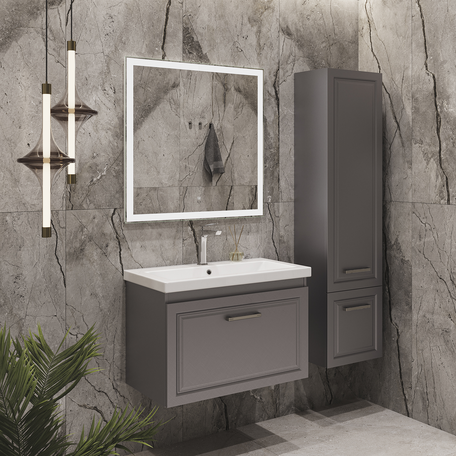 Шкаф колонна для ванной комнаты Comforty Бросно-40П оружейная сталь