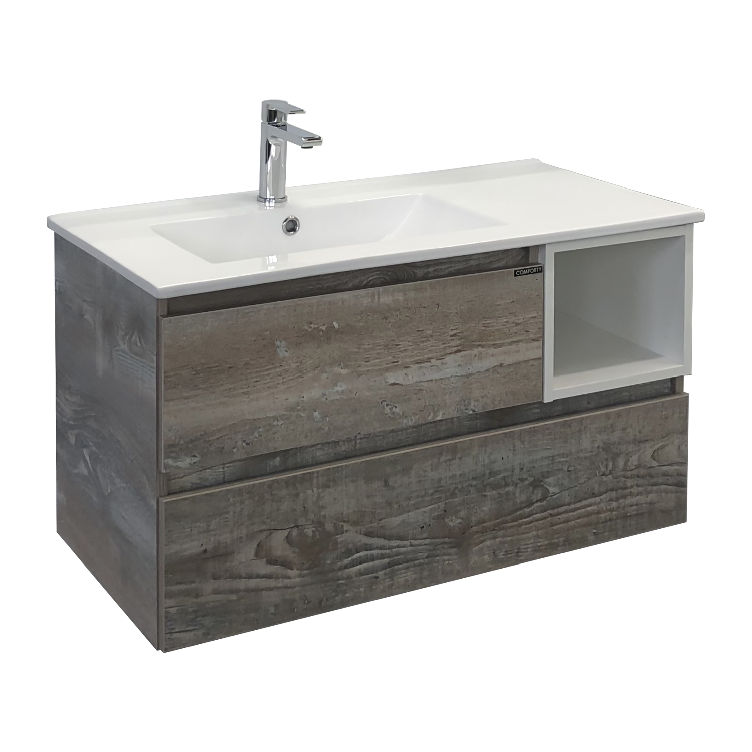 Comforty. Тумба-умывальник Турин-90L дуб бежевый с раковиной Comforty 9090EL