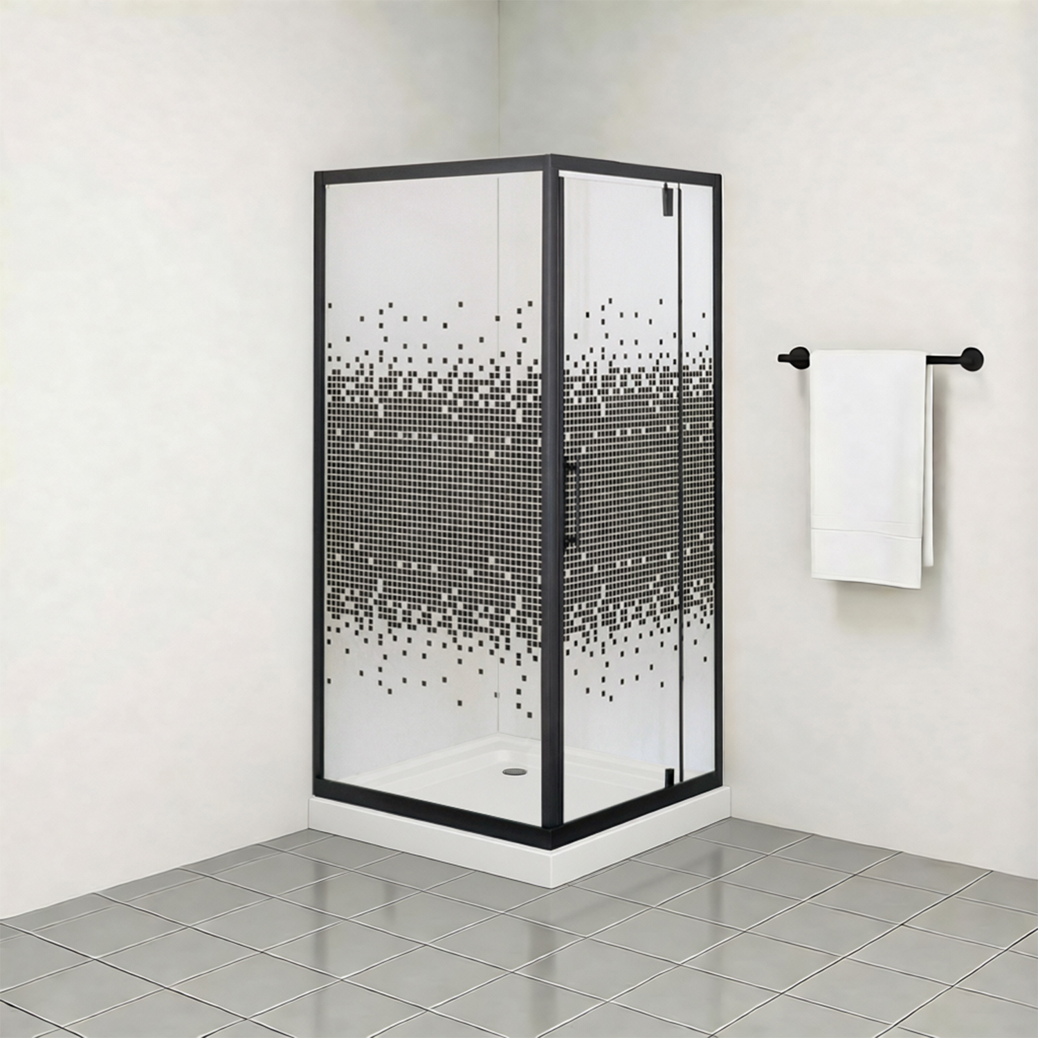 Душ.ограждение 30BMT с поддоном, прозрачное стекло с рисунком мозаика,черный профиль,900*900*2000 мм