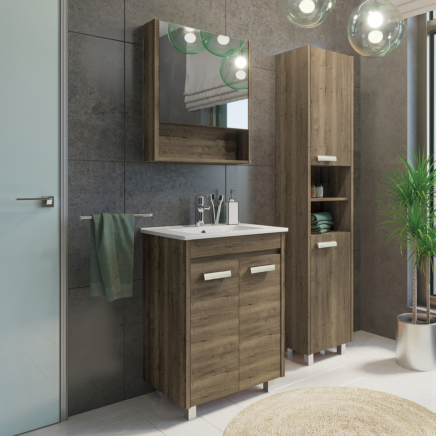 Comforty. Тумба-умывальник Марио-60 дуб темный с раковиной Квадро 60