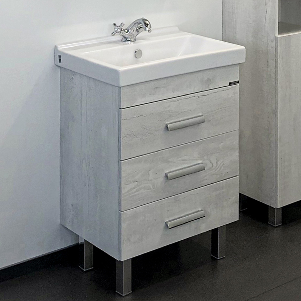 Тумба-умывальник Comforty Никосия-60Н дуб белый с раковиной Фест 60