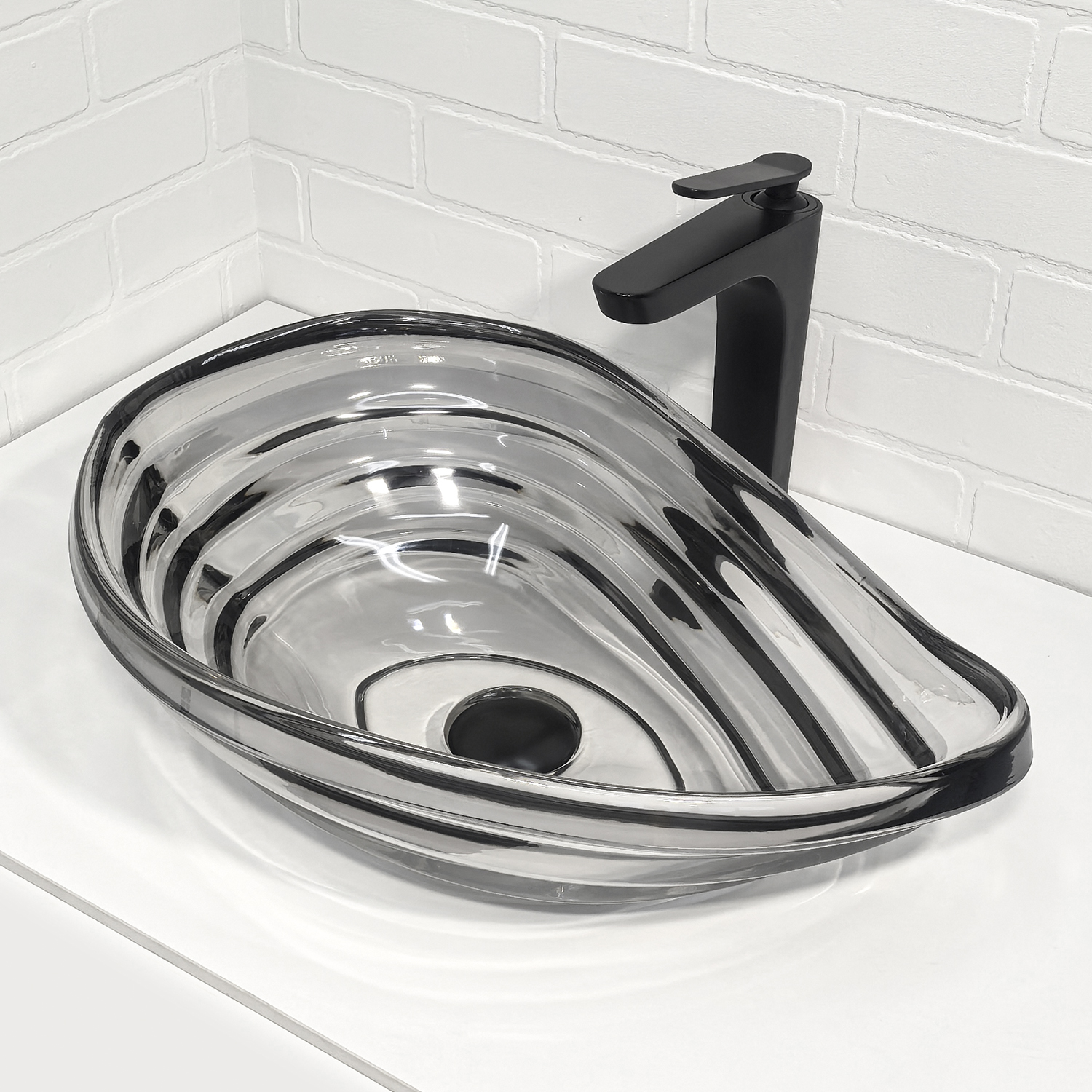 Стеклянная раковина капля 50 см Comforty CF1G67 серый дым