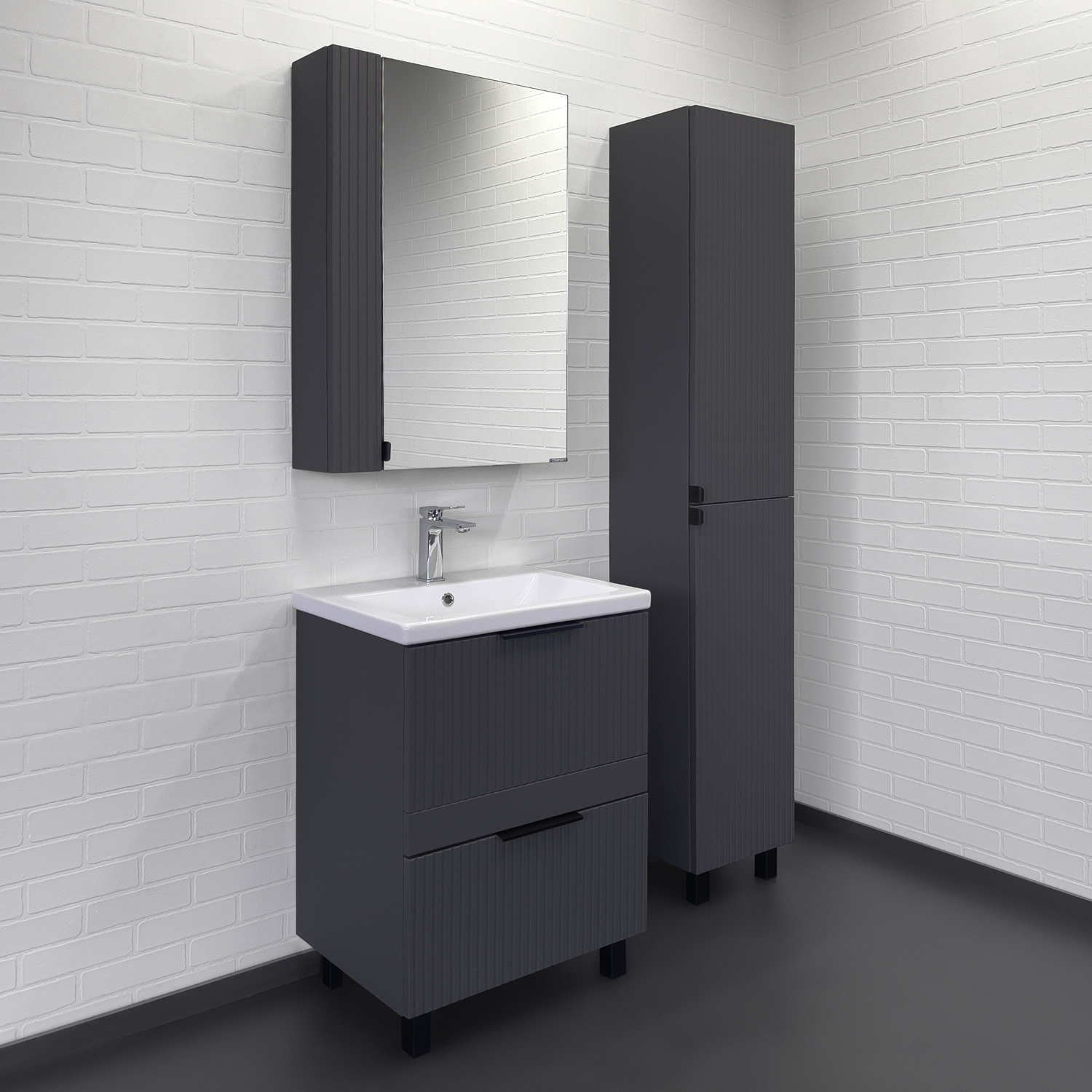 Тумба-умывальник Comforty Лима-60Н2 антрацит с раковиной Комо 60