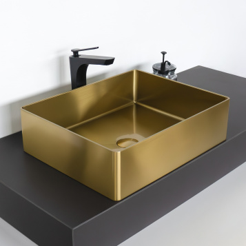 Раковина 50 см из нержавеющей стали CF8WBTB5040G цвет золото, с донным клапаном