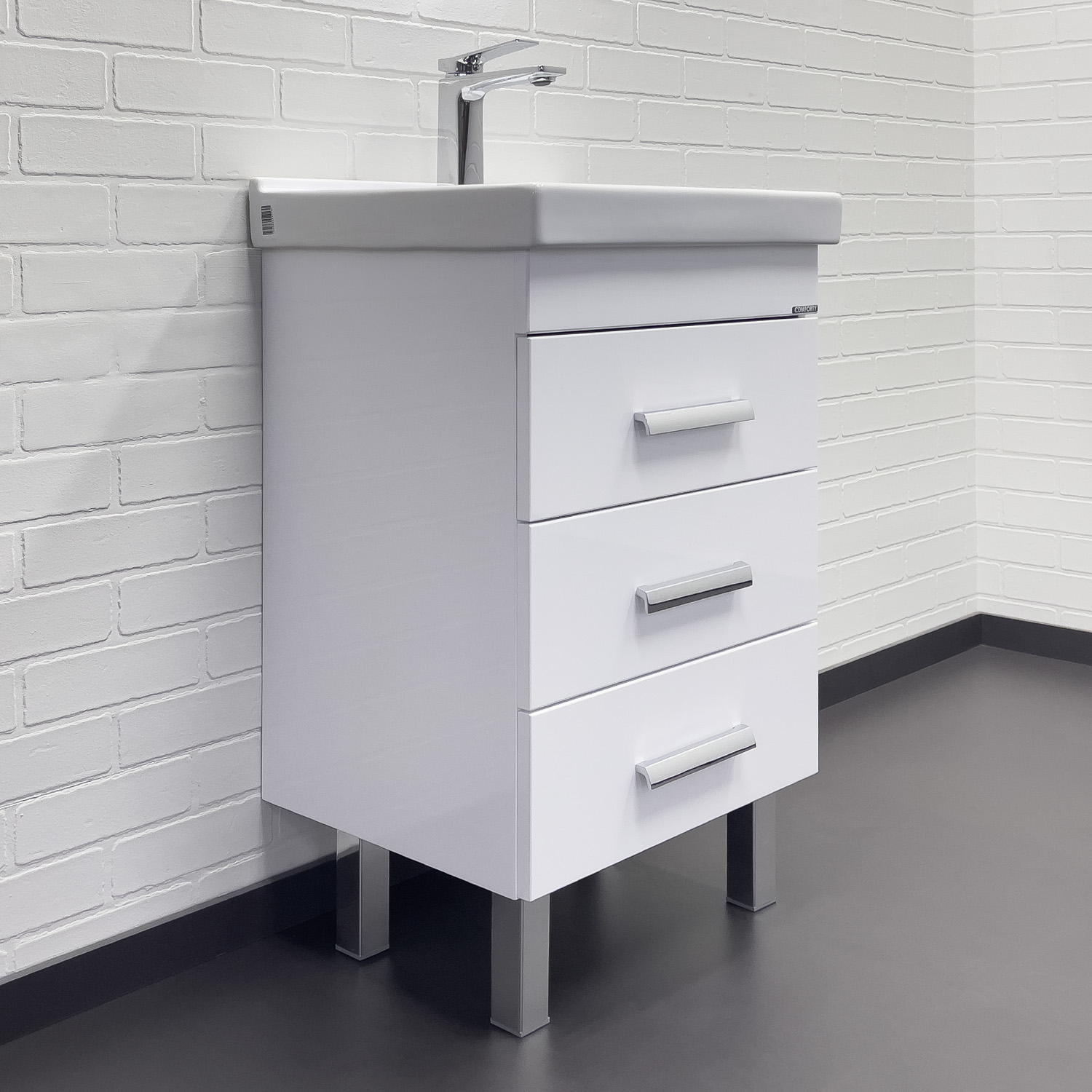 Тумба-умывальник напольная Comforty Никосия 50Н белый глянец с раковиной Фест 50