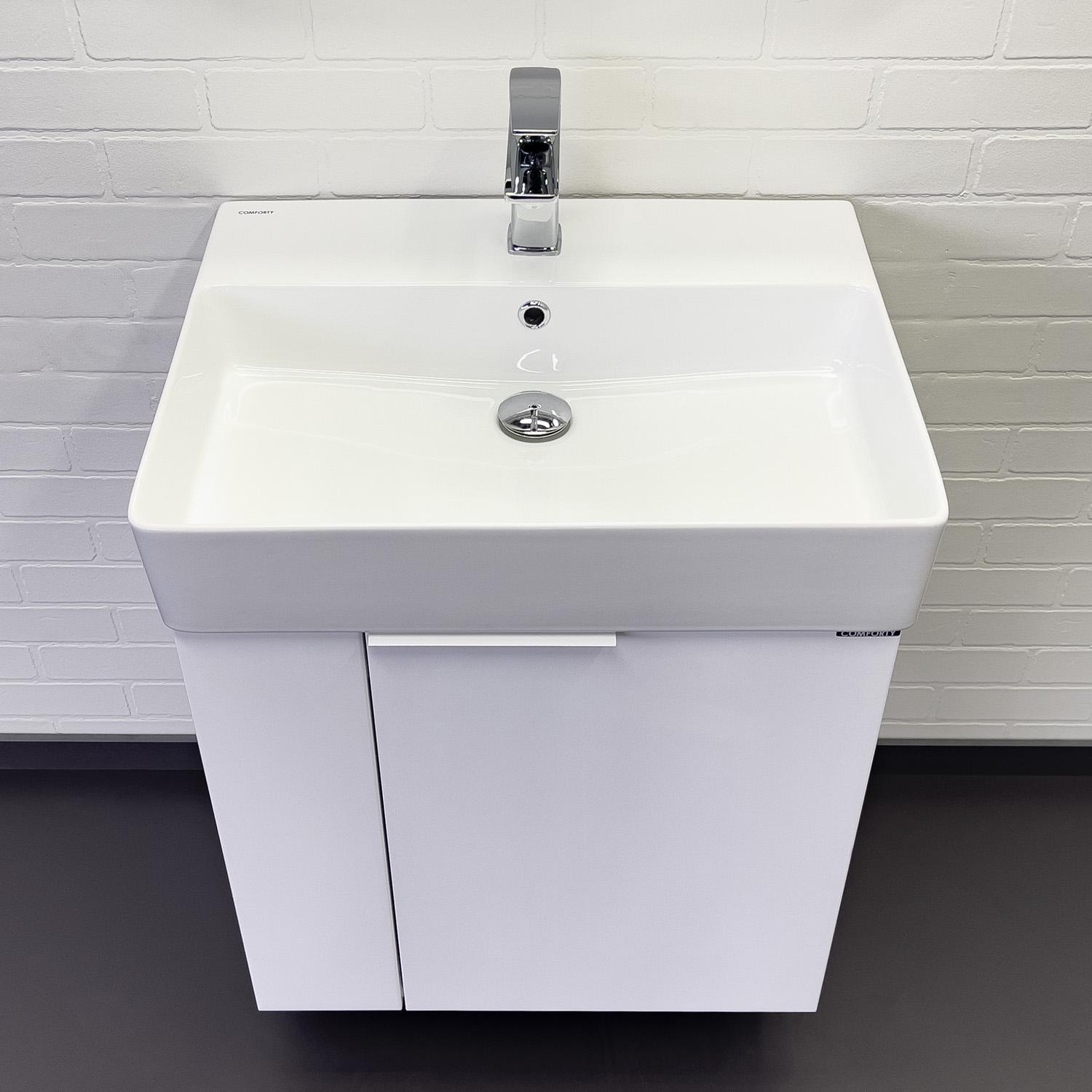 Подвесная тумба-умывальник Comforty Асти-60П белый глянец с раковиной CF3WL032