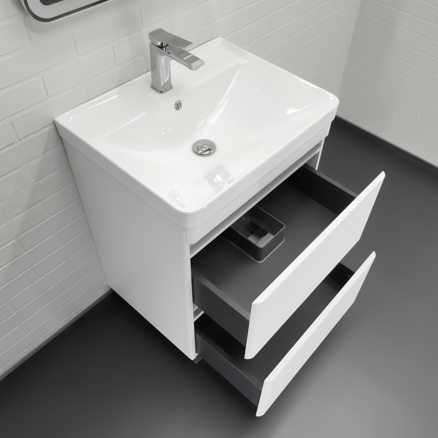 Напольная тумба-умывальник Comforty Валдай-60Н белый матовый с раковиной 4460