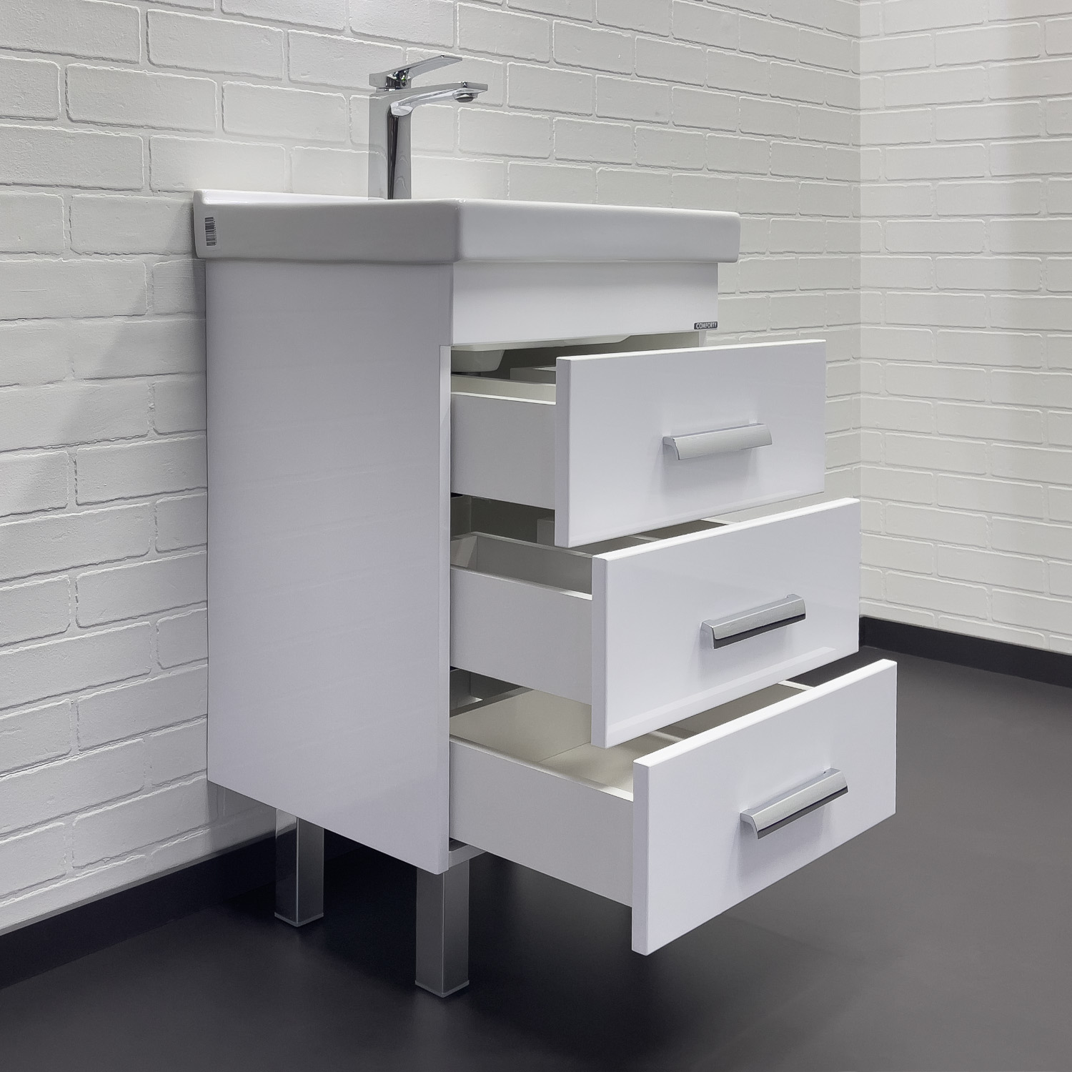 Тумба-умывальник напольная Comforty Никосия 50Н белый глянец с раковиной Фест 50