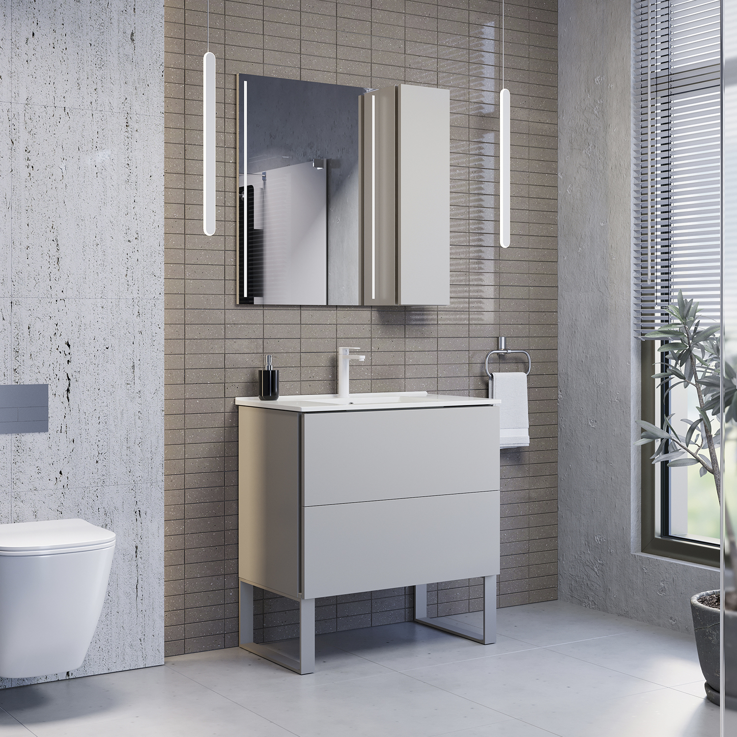 Тумба-умывальник Comforty Бильбао-80Н серый шёлк с раковиной 80E