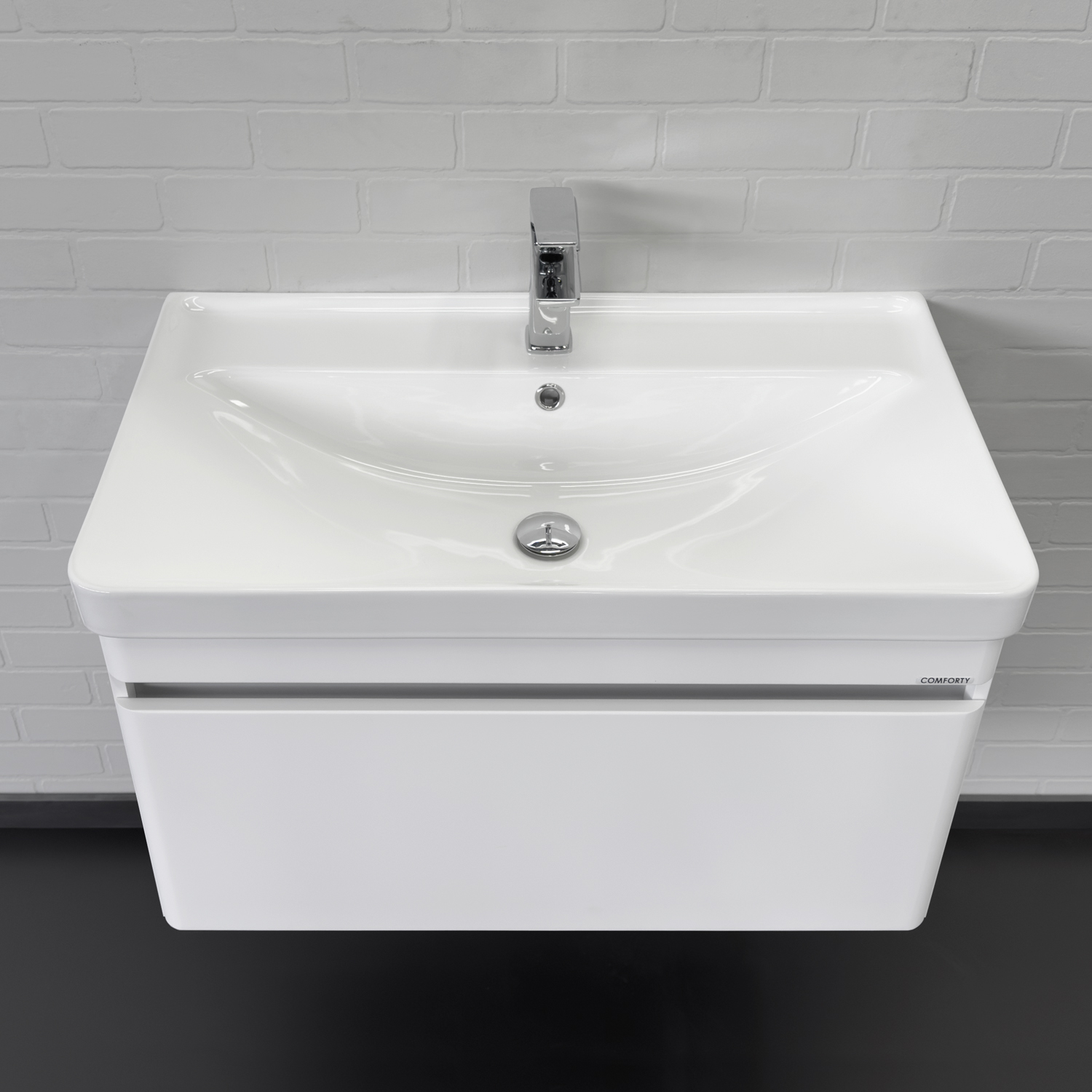 Тумба-умывальник подвесная Comforty Валдай-80П белая матовая с раковиной Comforty 4480