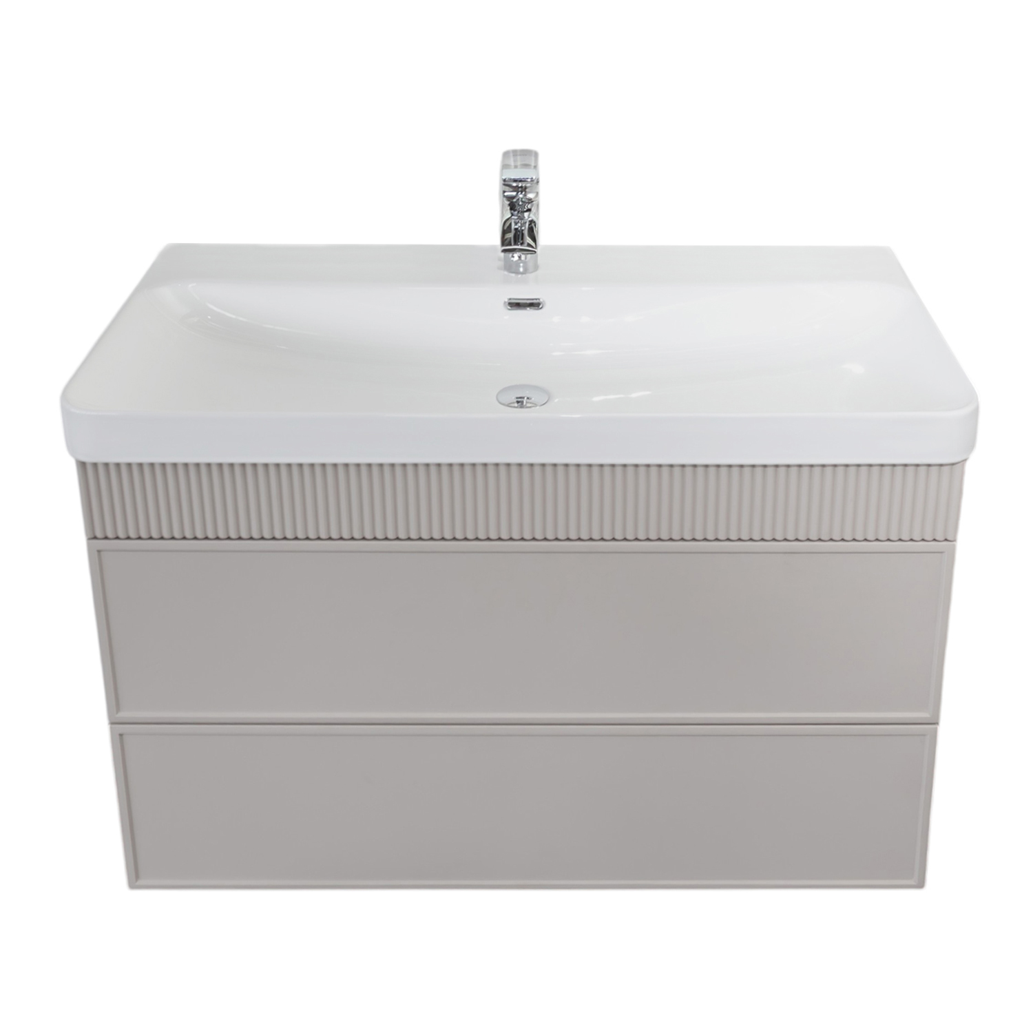 Подвесная тумба-умывальник Comforty Мадрид-100М2(Н) серый шёлк с раковиной CF19595BX-100