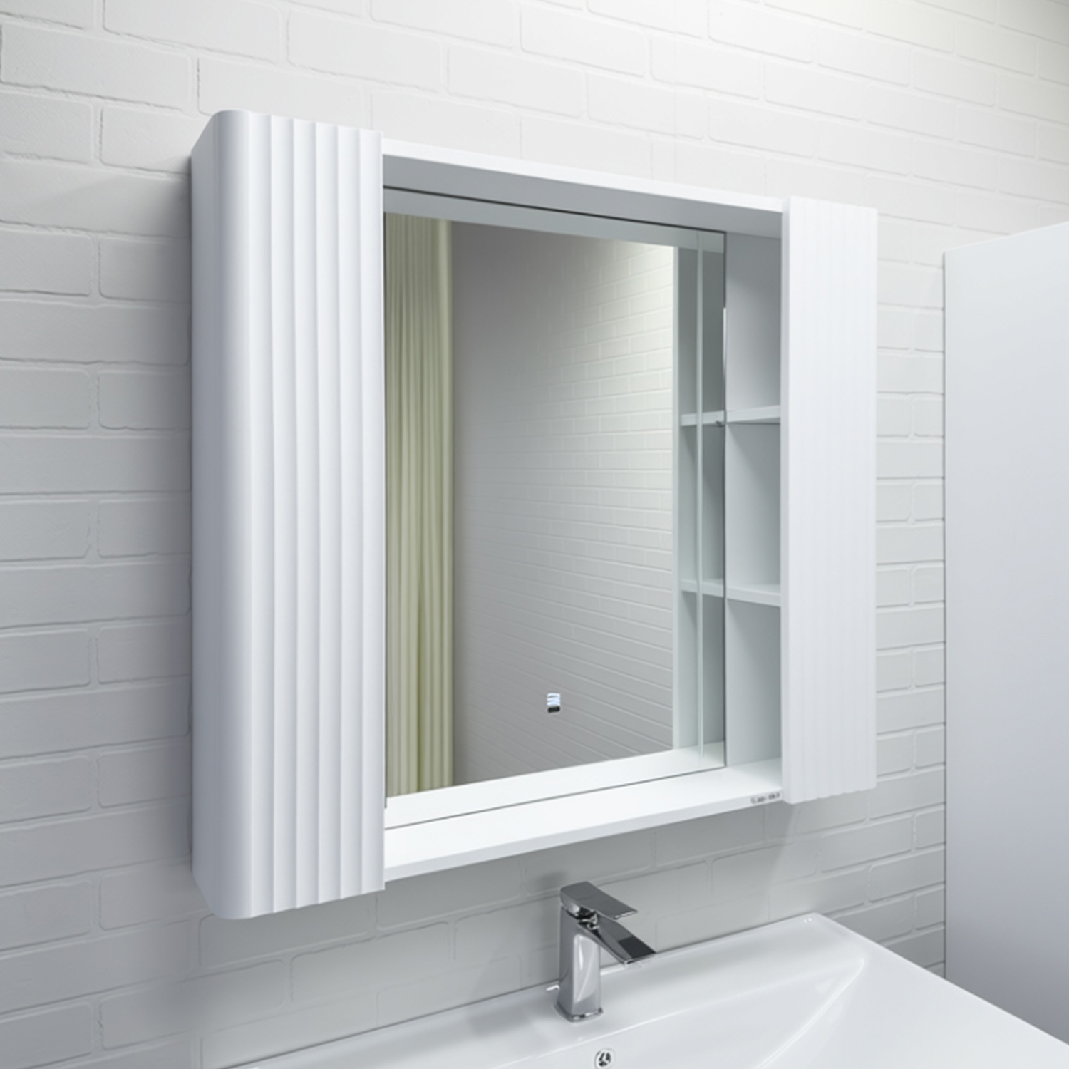 Зеркало-шкаф Comforty Ангара-90 белое, со светодиодной подсветкой и антизапотеванием