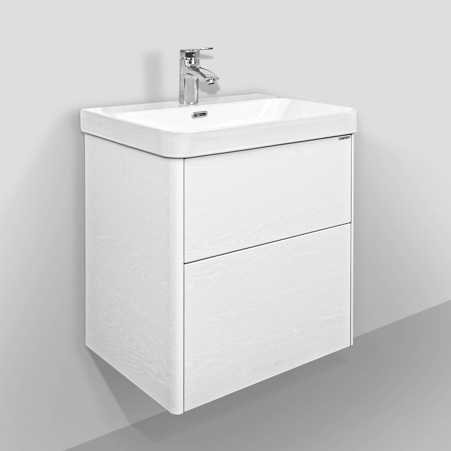 Подвесная тумба-умывальник Comforty Сенеж-60 ясень белёный с раковиной CF19595BX-60
