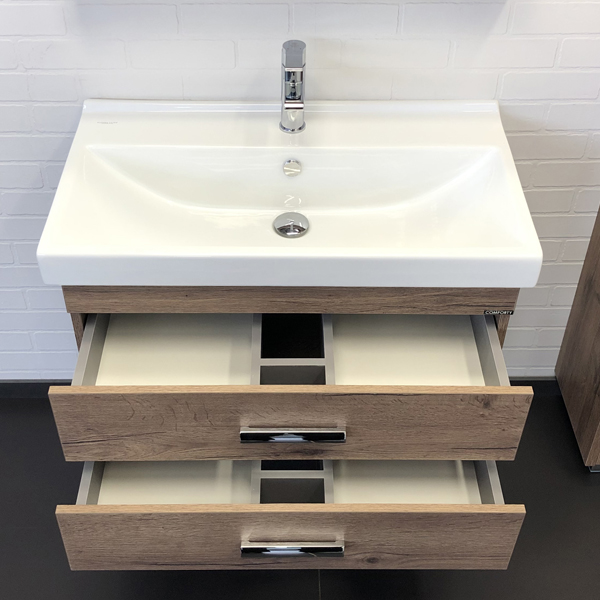 Тумба-умывальник Comforty Никосия 80П дуб темный с раковиной Фест 80