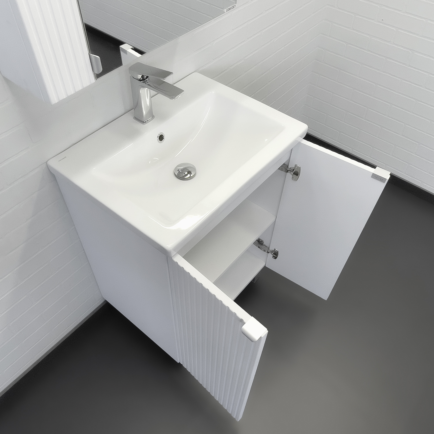 Тумба-умывальник Comforty Лима-60Н белый матовый с раковиной Комо 60