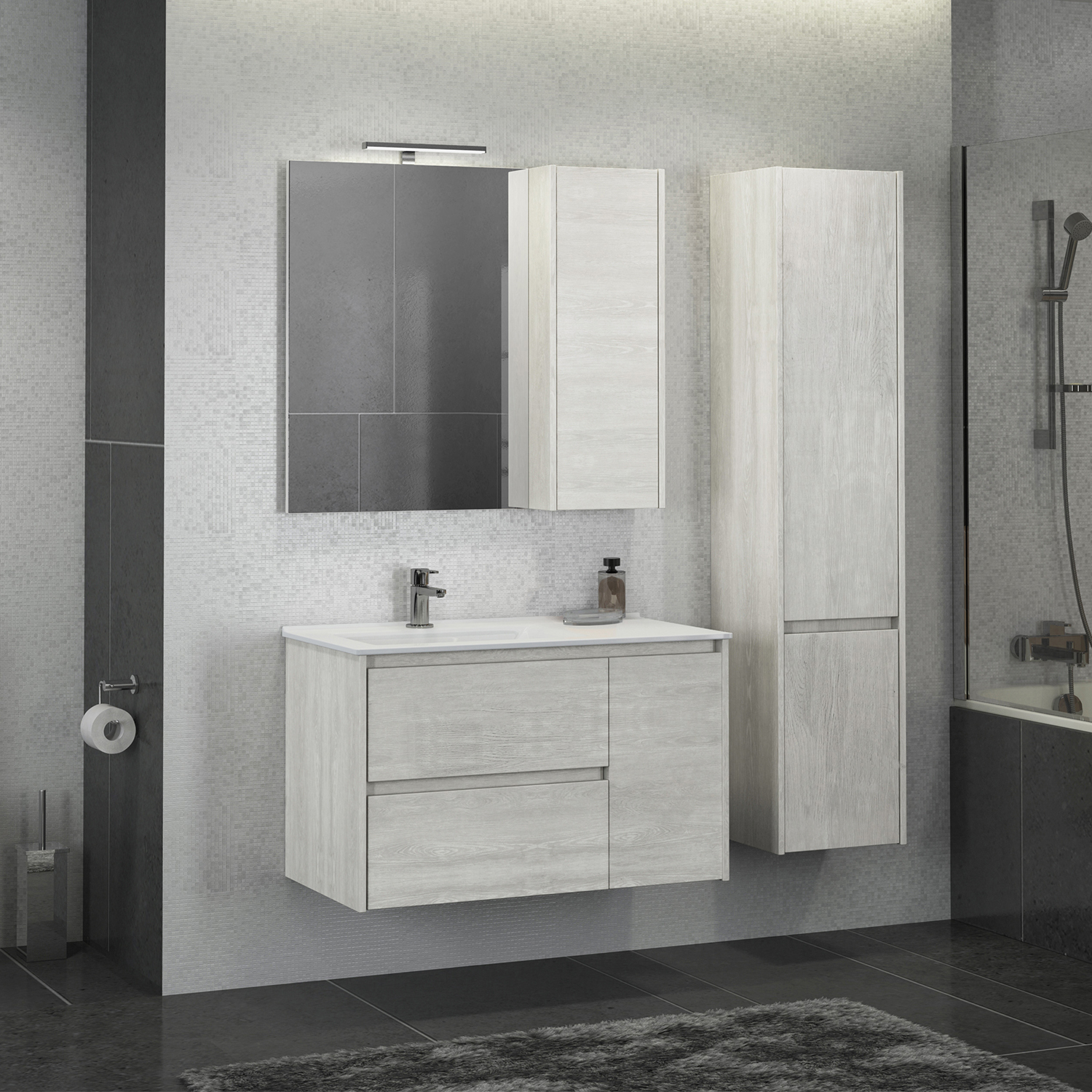 Comforty. Тумба-умывальник "Бремен-90" дуб белый с раковиной Comforty 9090EL