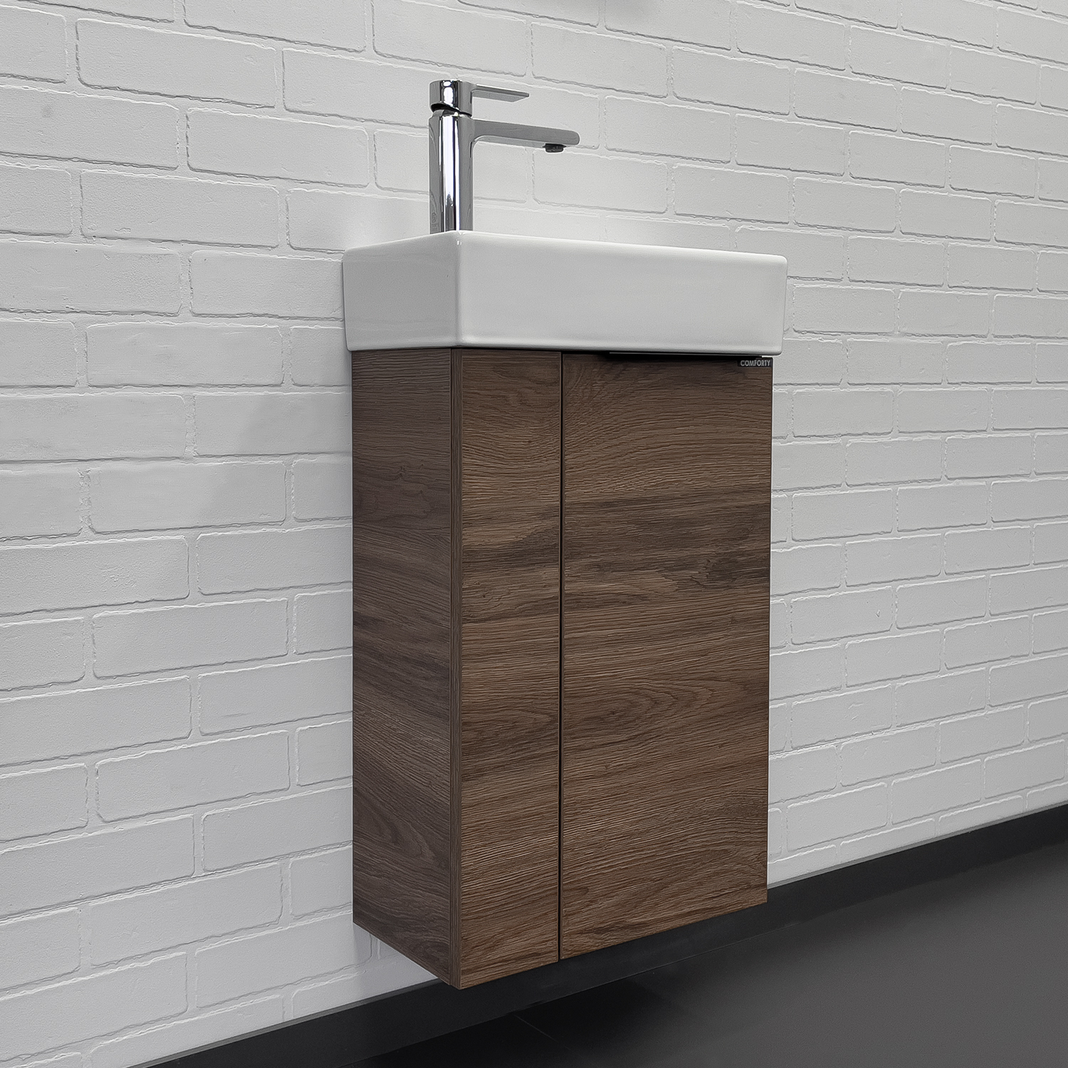 Тумба-умывальник Comforty Асти-40 дуб темно-коричневый с раковиной Comforty 9140