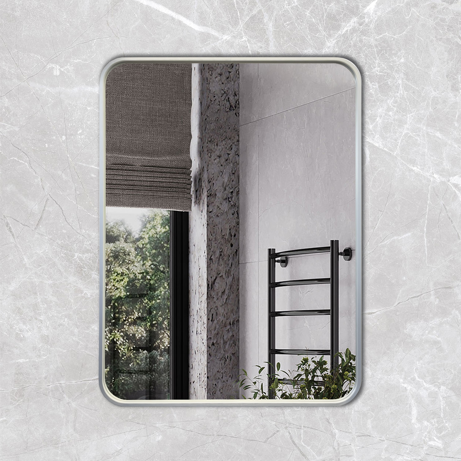 Зеркало в серебряной алюминиевой раме 60 см Comforty Сириус-60 светодиодная динамическая подсветка холодный свет, сенсор