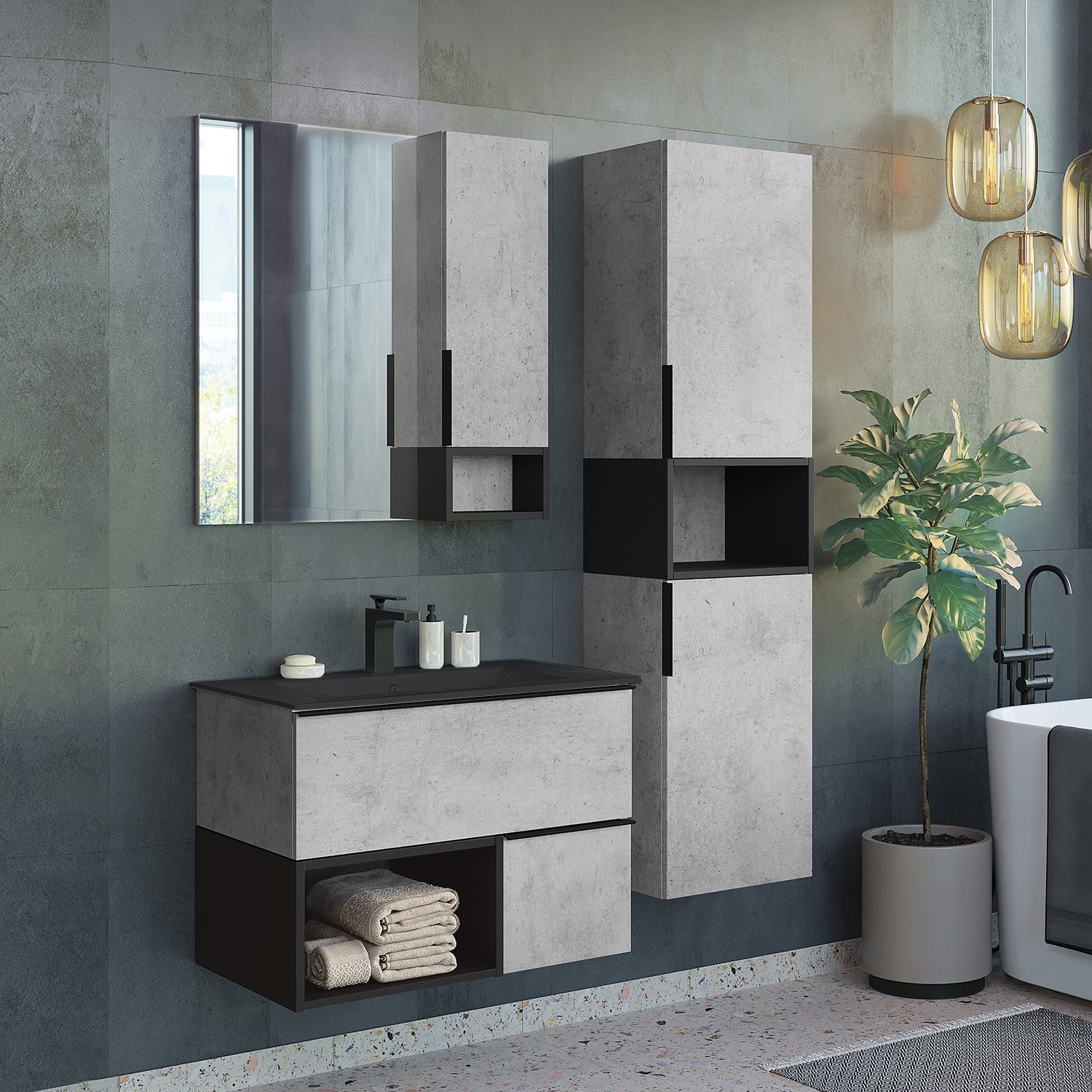 Зеркало-шкаф Comforty Франкфурт-75 бетон светлый