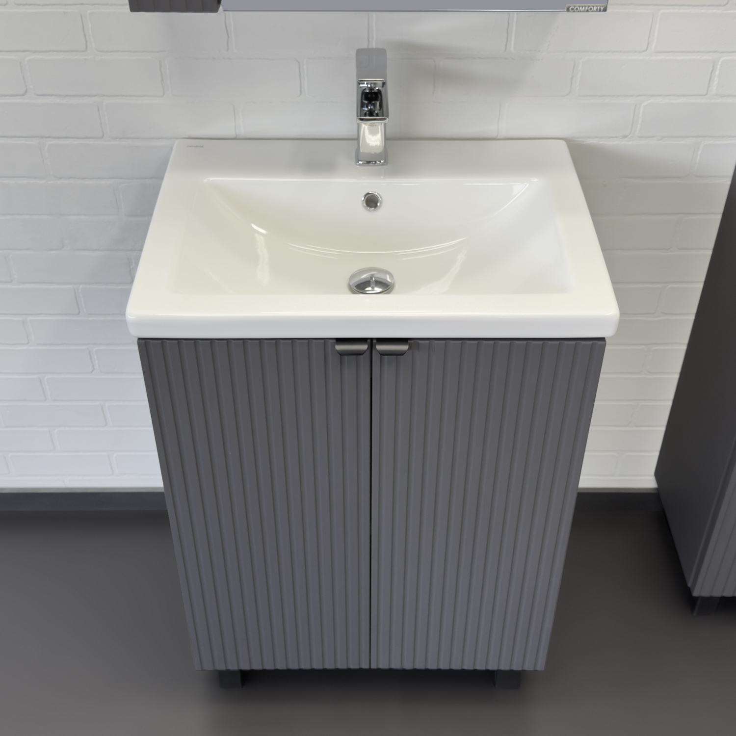 Тумба-умывальник Comforty Лима-60Н антрацит с раковиной Комо 60